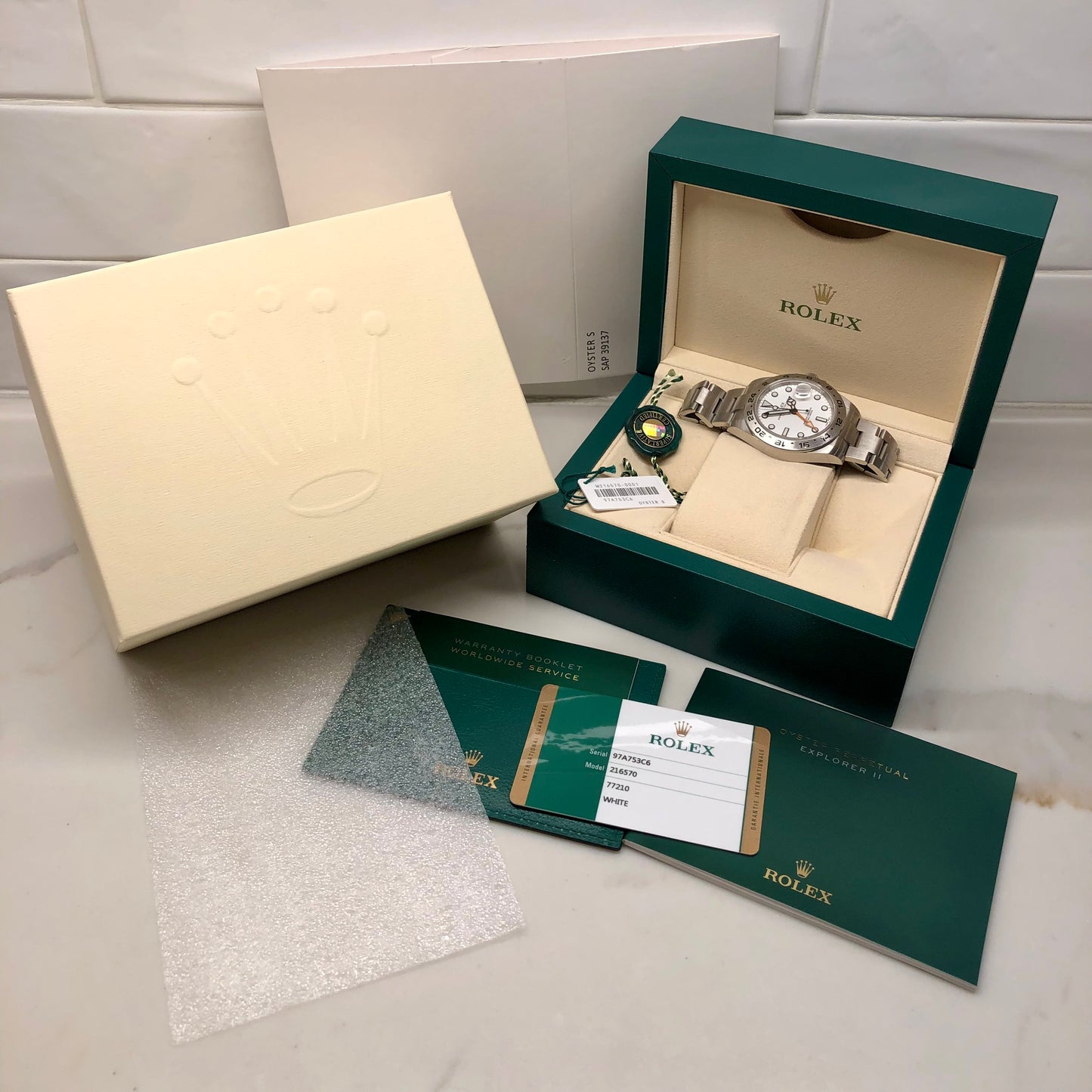 2018 Rolex Explorer II 216570 White Steel GMT Oyster Perpetual Wristwatch with Box and Papers