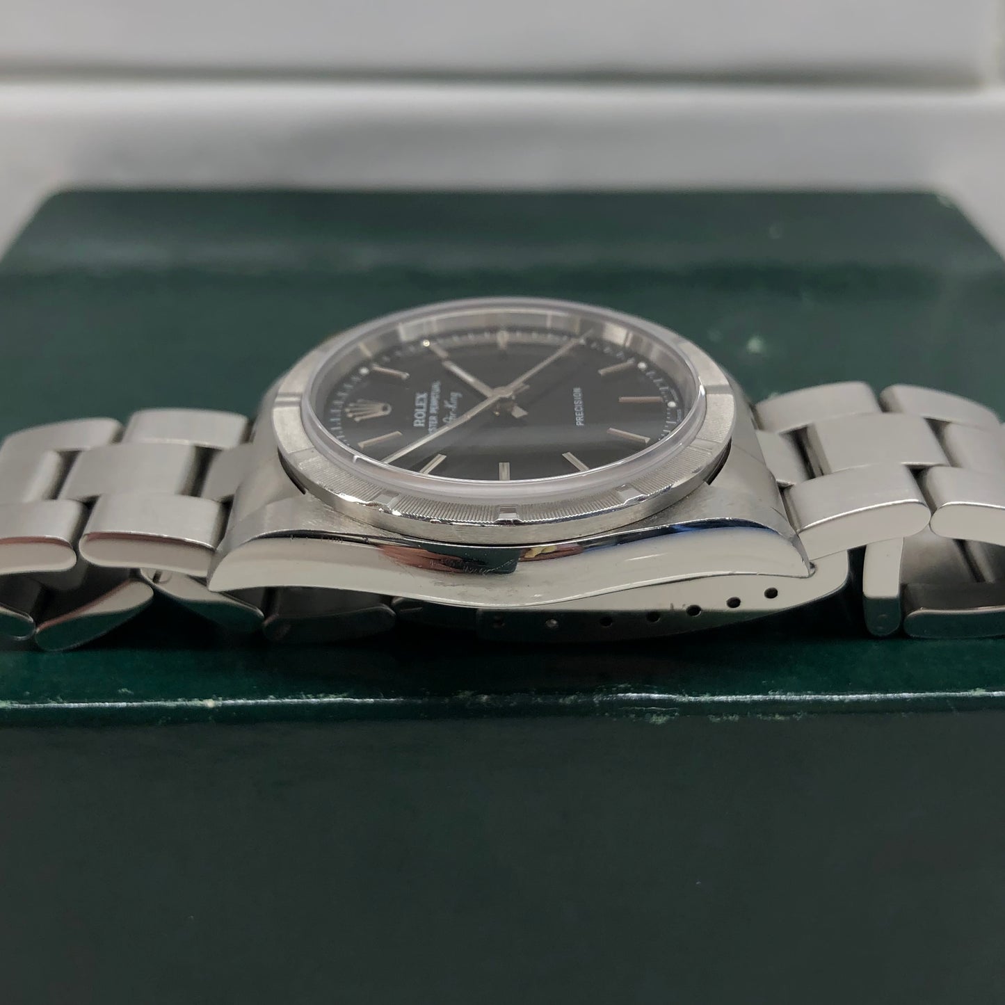 2004 Rolex Air King 14010M Black Dial Oyster Engine Turned Automatic Wristwatch - HASHTAGWATCHCO