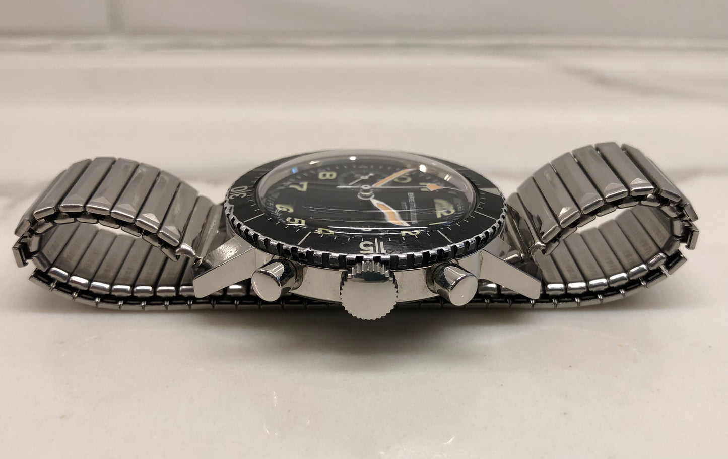 1970s Breitling 817 Italian Army Issued Stainless Steel Chronograph Wristwatch with Box and Numbered Paperwork - HASHTAGWATCHCO