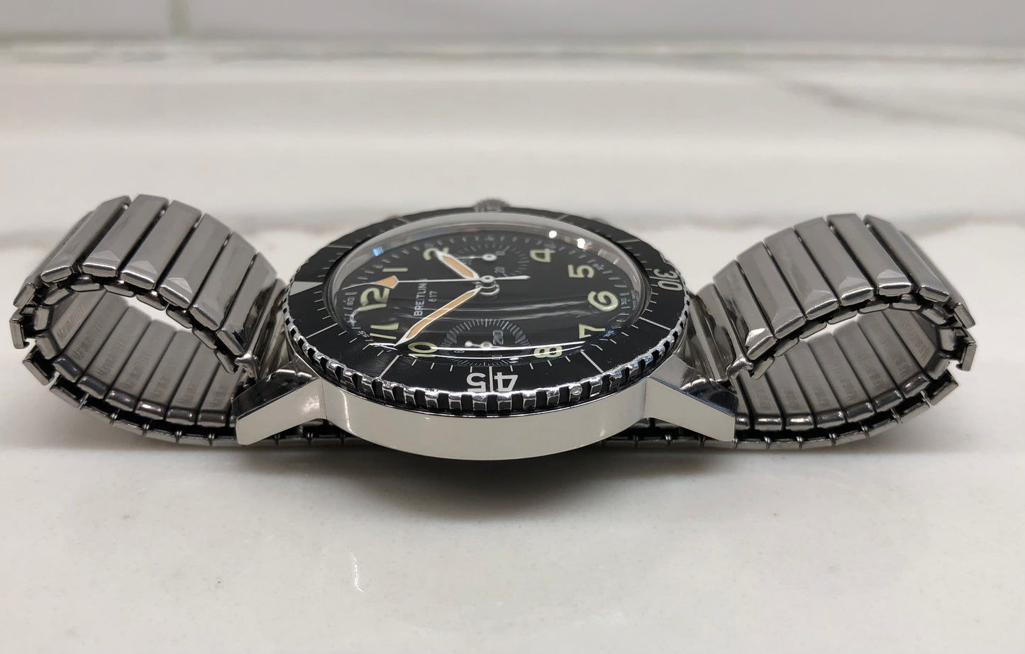 1970s Breitling 817 Italian Army Issued Stainless Steel Chronograph Wristwatch with Box and Numbered Paperwork - HASHTAGWATCHCO