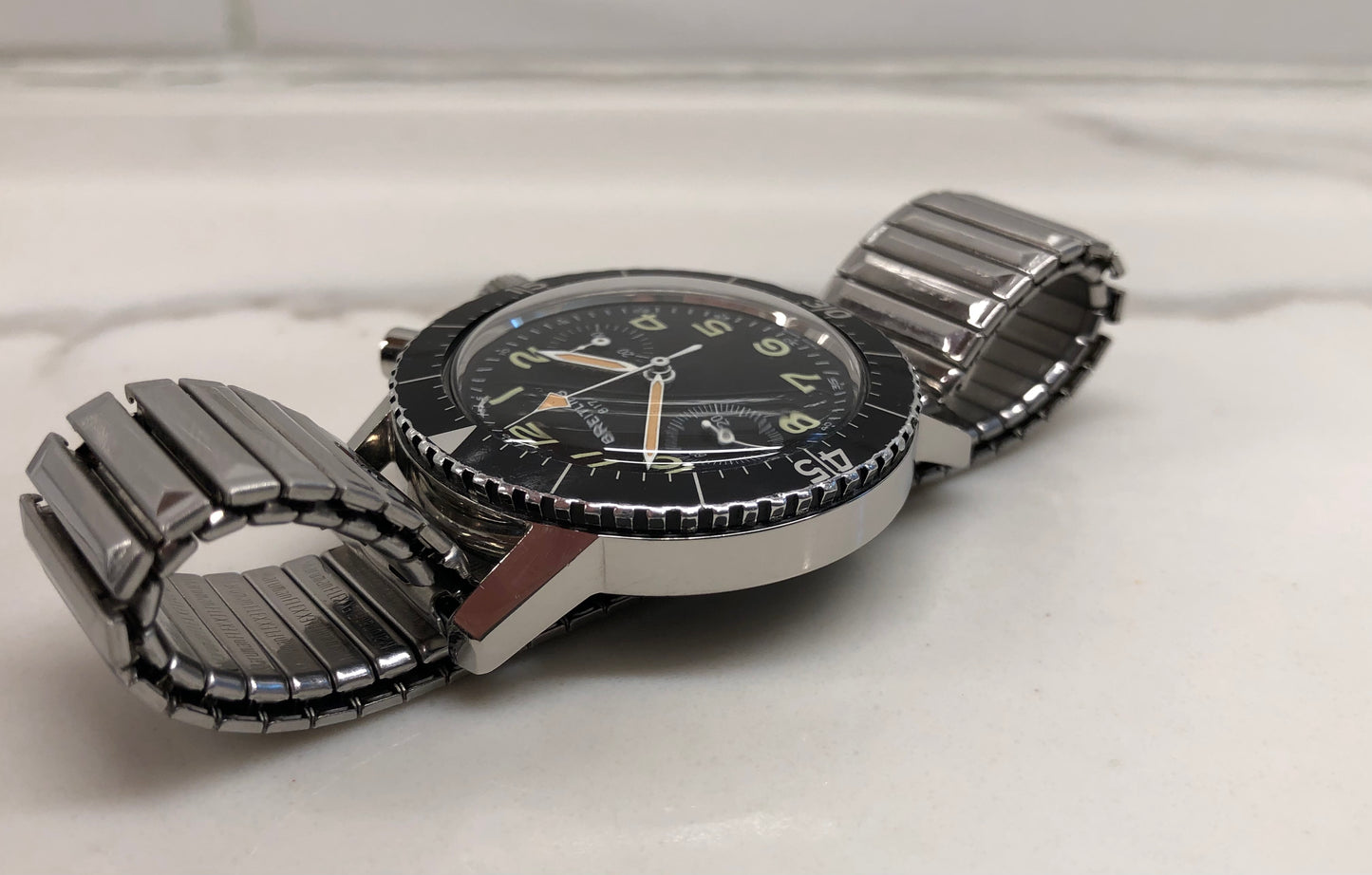 1970s Breitling 817 Italian Army Issued Stainless Steel Chronograph Wristwatch with Box and Numbered Paperwork - HASHTAGWATCHCO