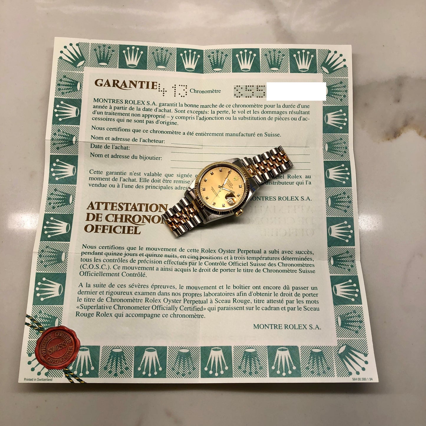 1994 Rolex Datejust 16233 Two Tone Champagne Diamond Dial Jubilee Wristwatch with Papers - HASHTAGWATCHCO