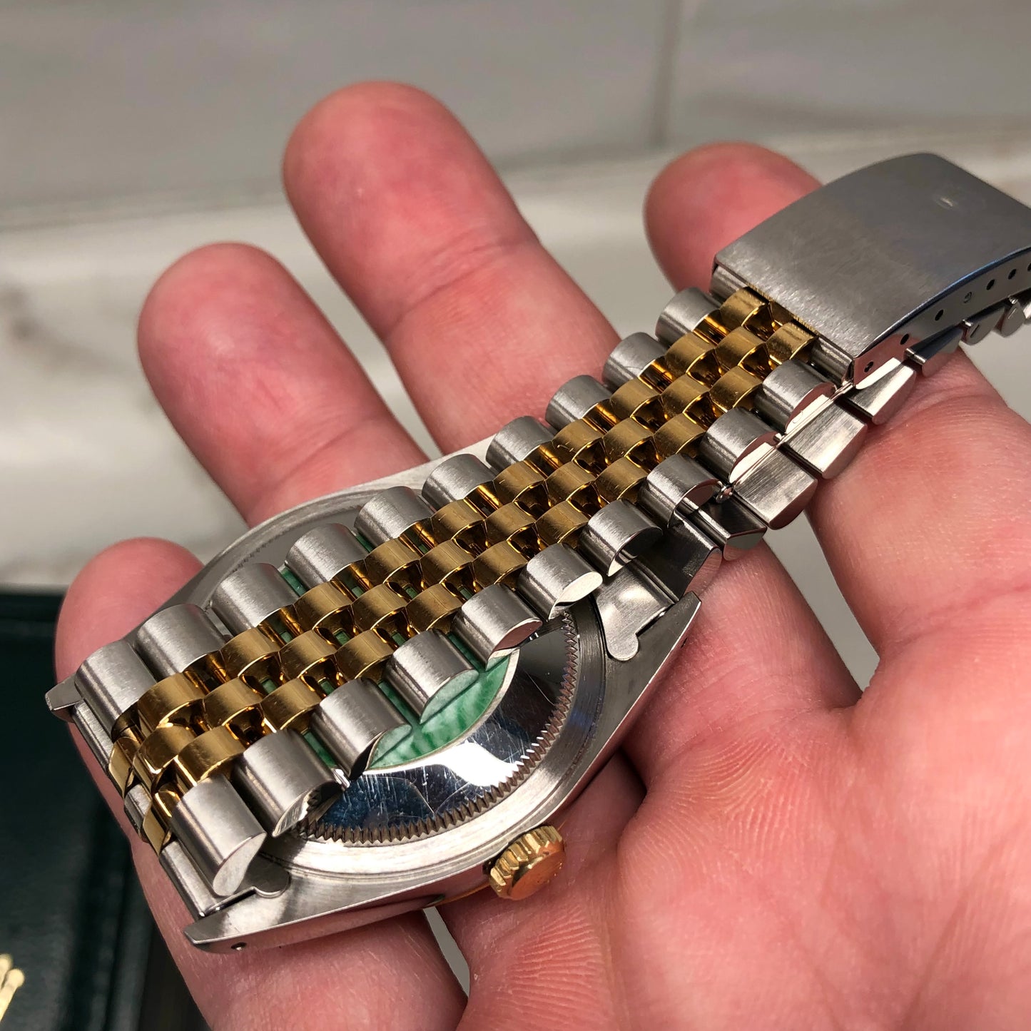 1993 Rolex Datejust 16233 Silver Tapestry Two Tone Jubilee Wristwatch with Box and Papers - HASHTAGWATCHCO