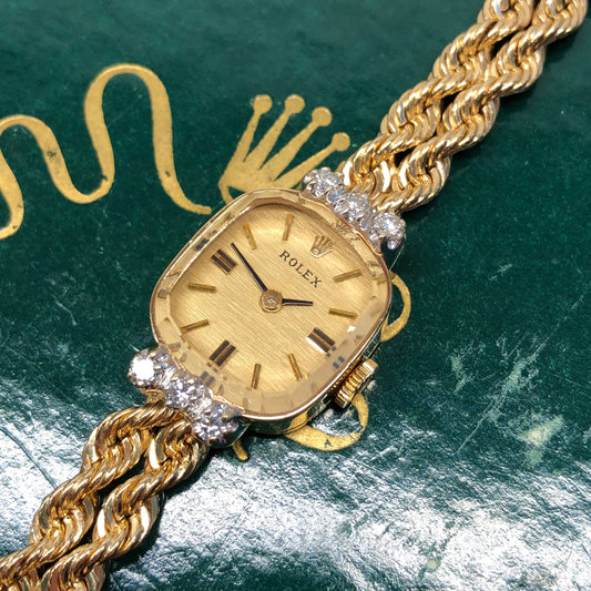 1950s Rolex Ladies Dress 8426 14K Yellow Gold Dress Cocktail Diamond Bezel Wristwatch - HASHTAGWATCHCO