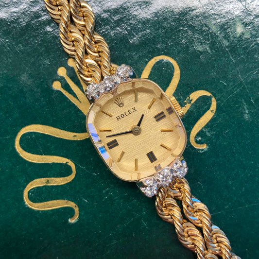 1950s Rolex Ladies Dress 8426 14K Yellow Gold Dress Cocktail Diamond Bezel Wristwatch - HASHTAGWATCHCO