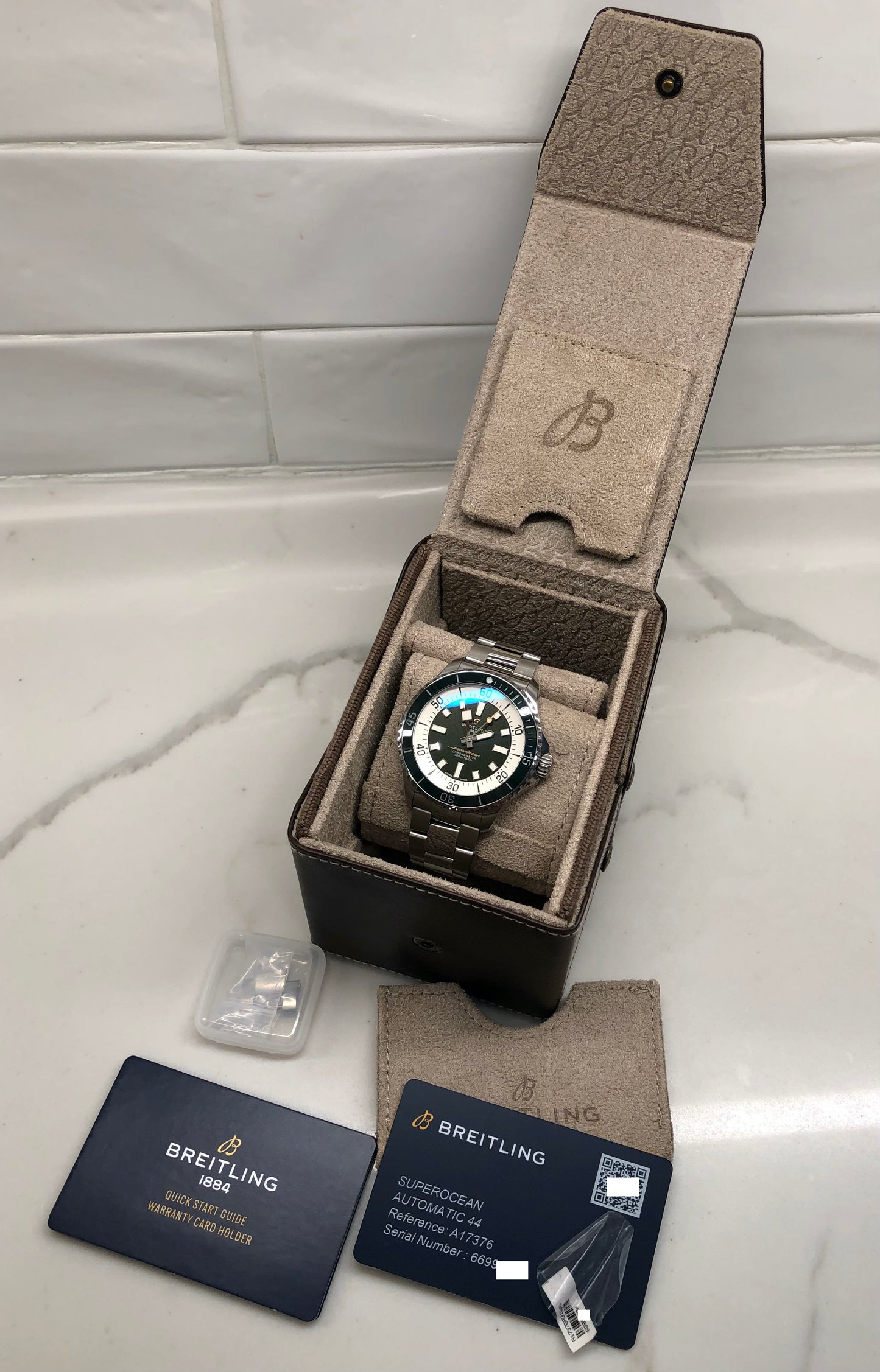 Breitling Superocean A17376 Green Stainless Steel 44mm Automatic Wristwatch with Box and Papers - HASHTAGWATCHCO