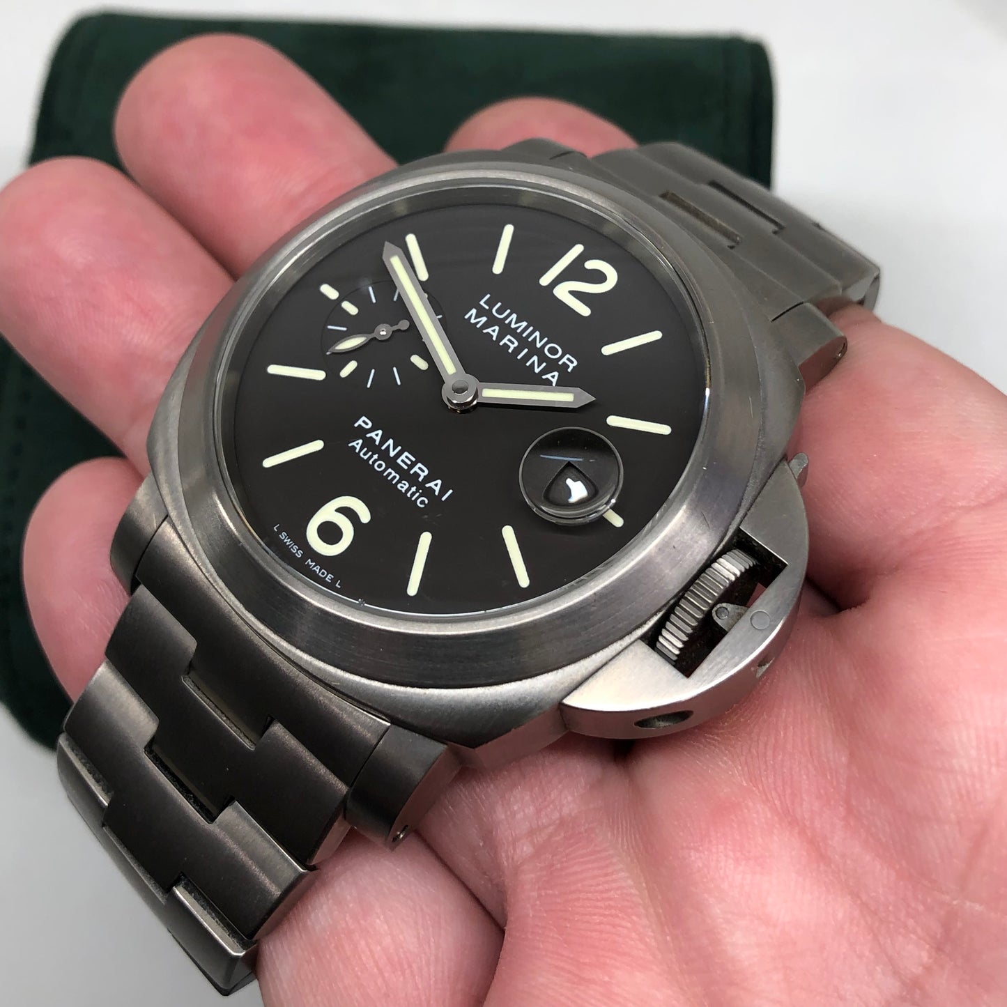 1999 Panerai Luminor Marina PAM 296 44mm Titanium Tobacco Brown Automatic Wristwatch - HASHTAGWATCHCO