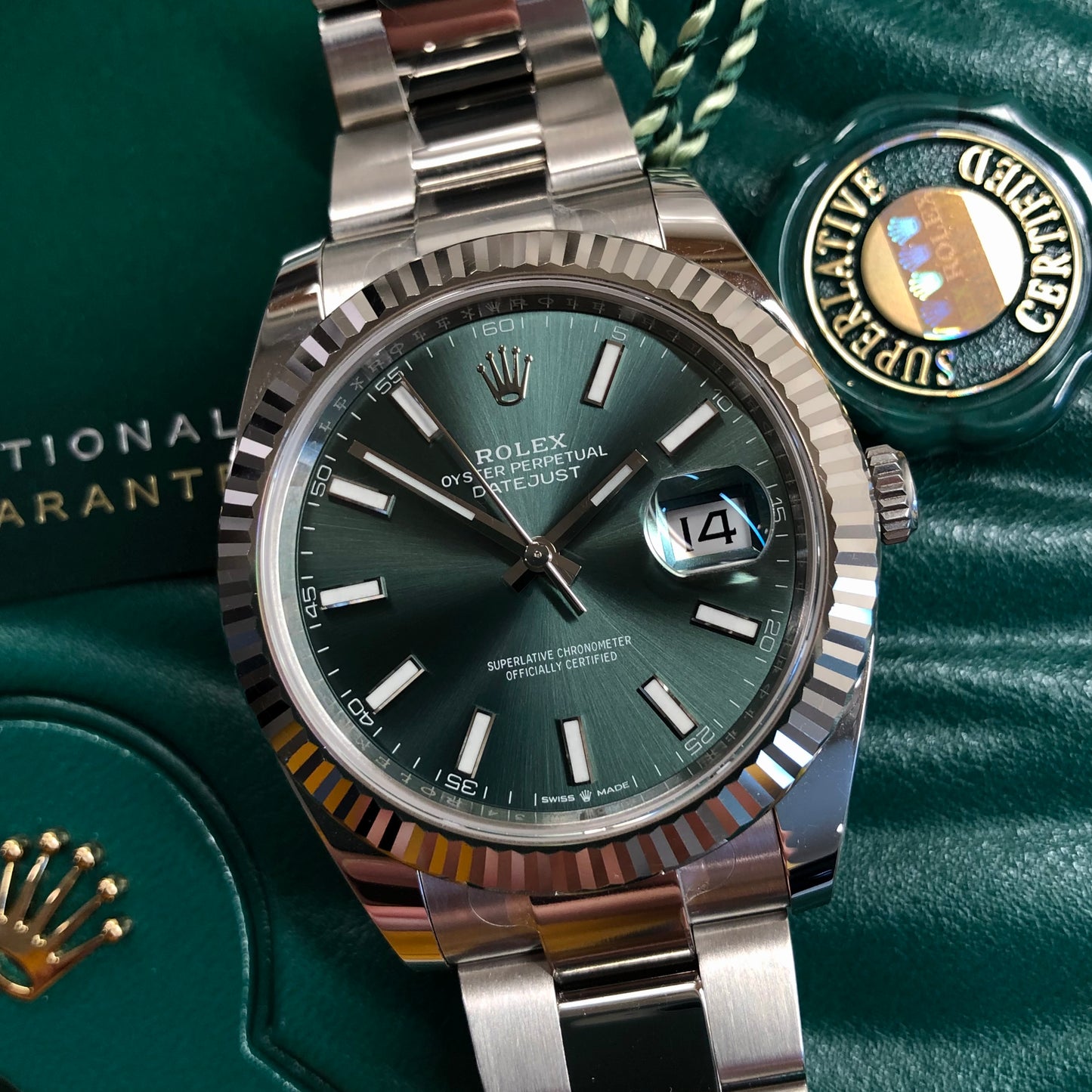 2023 Rolex Datejust 126334 Mint Green Fluted 41mm Steel Oyster Wristwatch with Box and Papers - Hashtag Watch Company