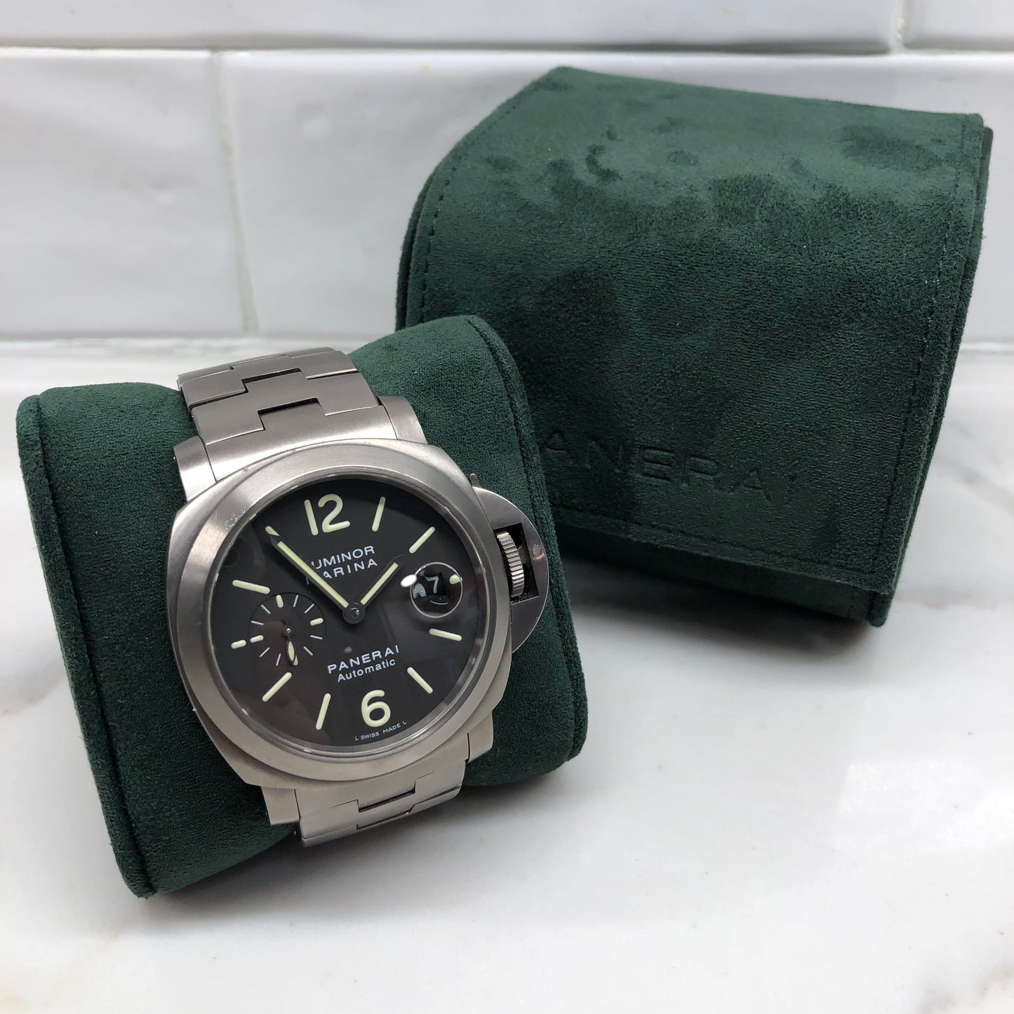 1999 Panerai Luminor Marina PAM 296 44mm Titanium Tobacco Brown Automatic Wristwatch - HASHTAGWATCHCO