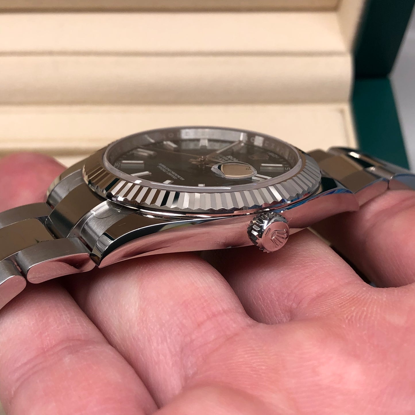 2023 Rolex Datejust 126334 Mint Green Fluted 41mm Steel Oyster Wristwatch with Box and Papers - Hashtag Watch Company