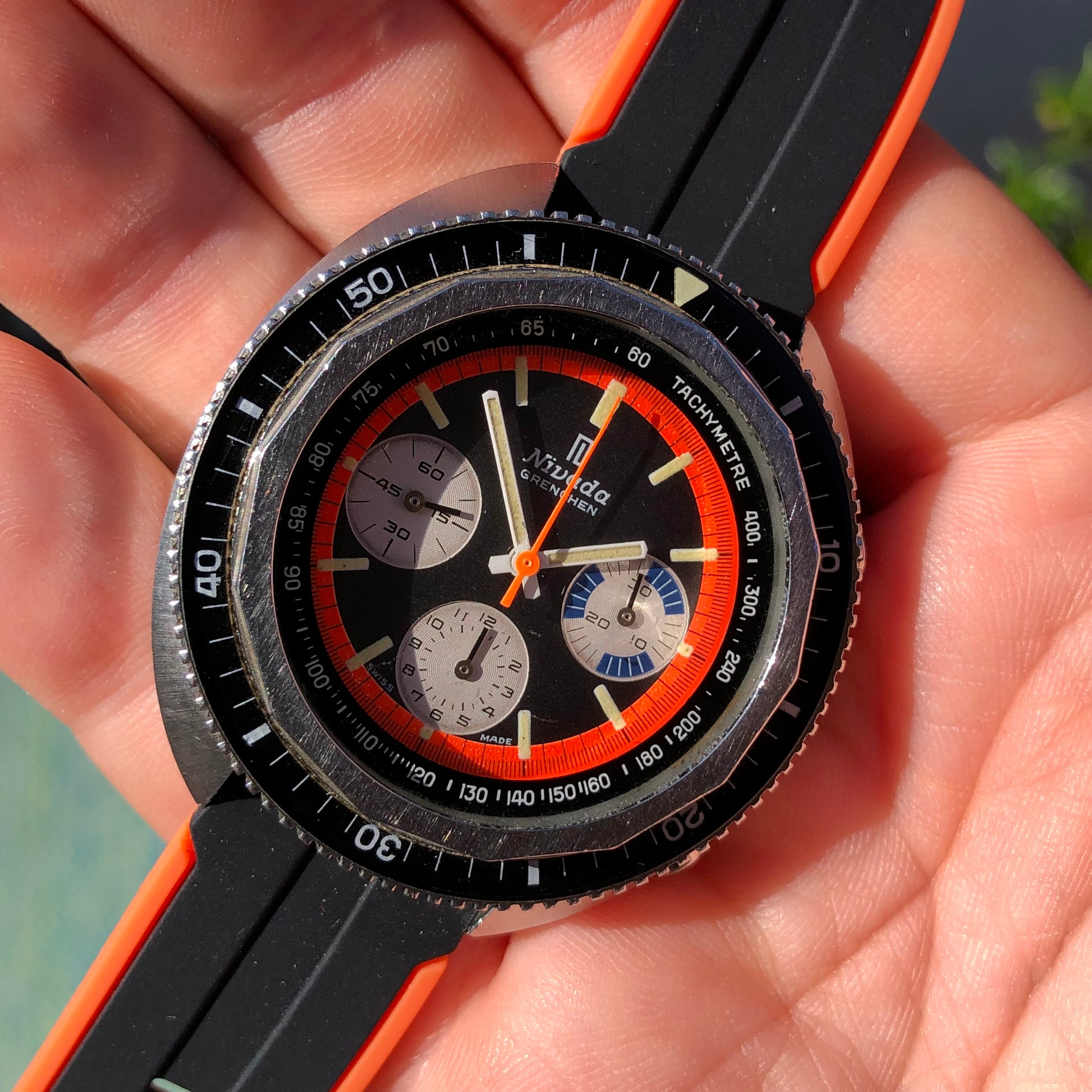 1960s Nivada Grenchen ChronoKing 4324 Valjoux 72 Steel Vintage Chronograph Wristwatch - HASHTAGWATCHCO