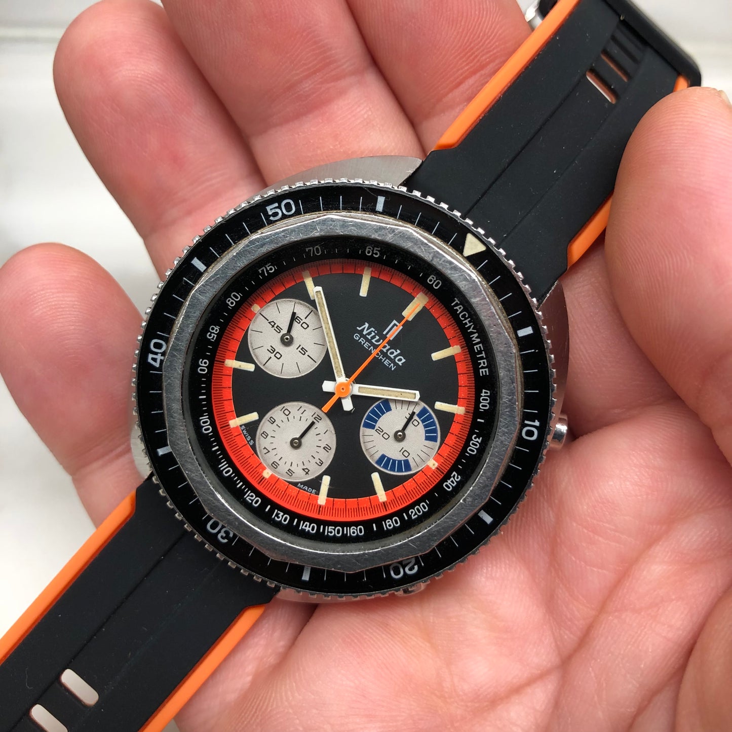 1960s Nivada Grenchen ChronoKing 4324 Valjoux 72 Steel Vintage Chronograph Wristwatch - HASHTAGWATCHCO