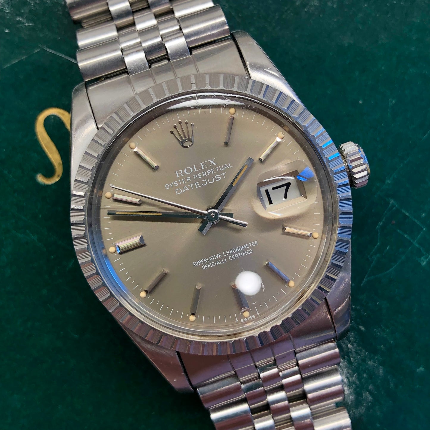 1982 Rolex Datejust 16030 Steel Tote Dial Engine Turned Automatic Wristwatch - HASHTAGWATCHCO