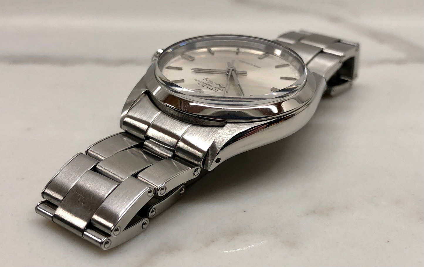 1968 Rolex Air King Precision 5500 Steel Silver Dial Automatic Wristwatch with Rolex Service Papers - HASHTAGWATCHCO