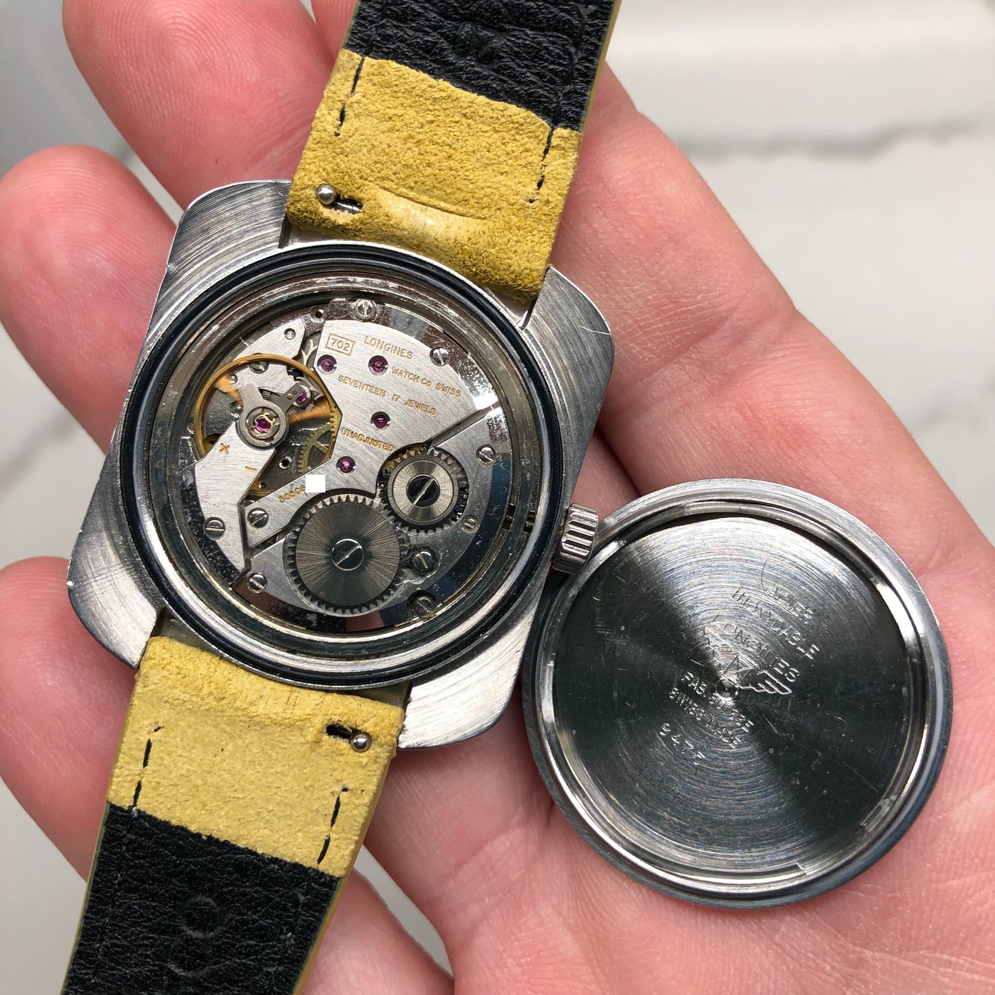 1971 Longines Comet 8475 Yellow Mystery Dial Steel Vintage Wristwatch with Box and Papers - HASHTAGWATCHCO