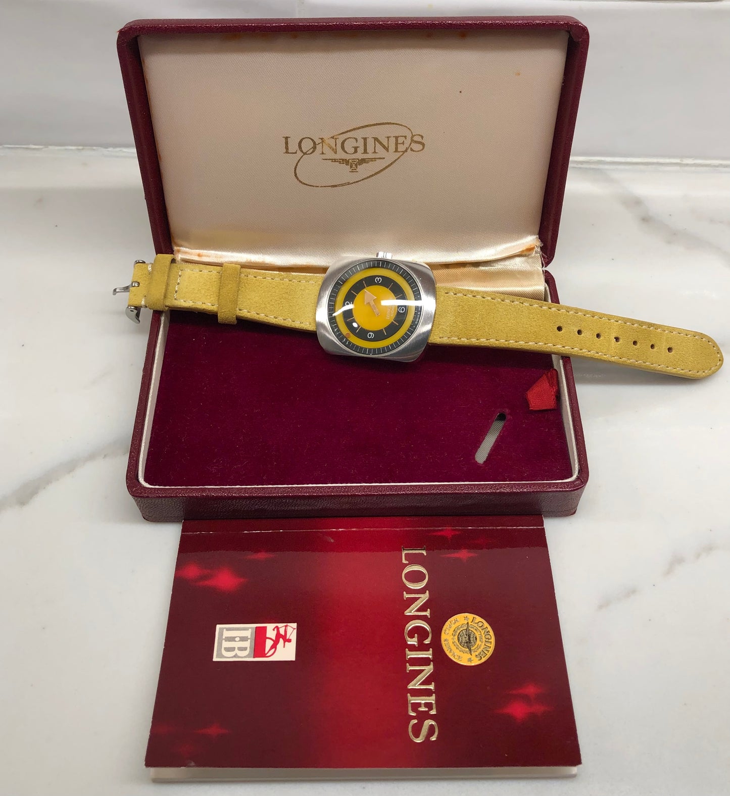 1971 Longines Comet 8475 Yellow Mystery Dial Steel Vintage Wristwatch with Box and Papers - HASHTAGWATCHCO