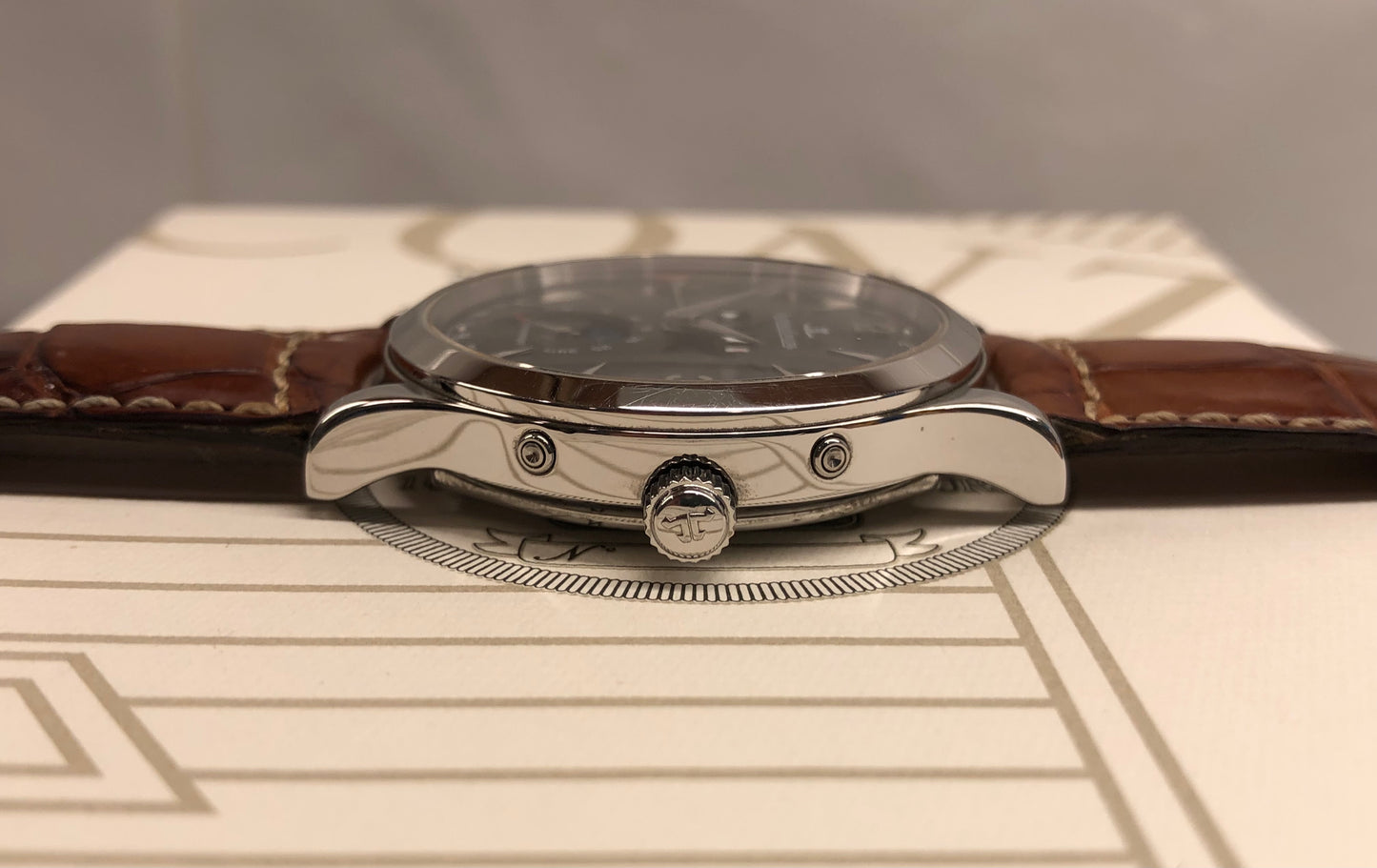 Jaeger LeCoultre Master Moon 140.8.98.S Stainless Steel Black Dial with Box and Papers - HASHTAGWATCHCO