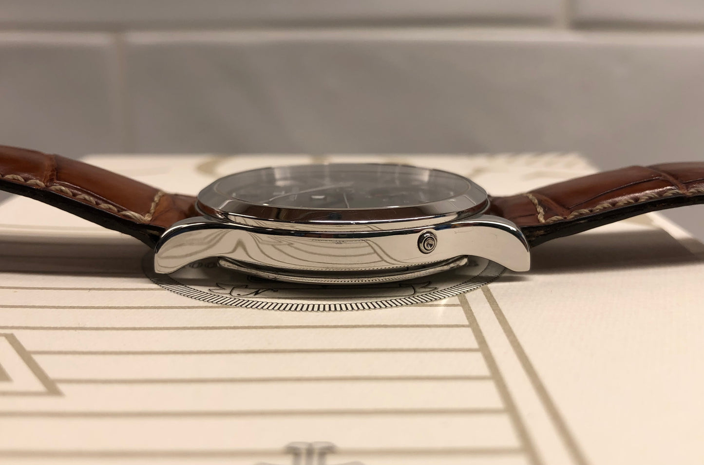 Jaeger LeCoultre Master Moon 140.8.98.S Stainless Steel Black Dial with Box and Papers - HASHTAGWATCHCO