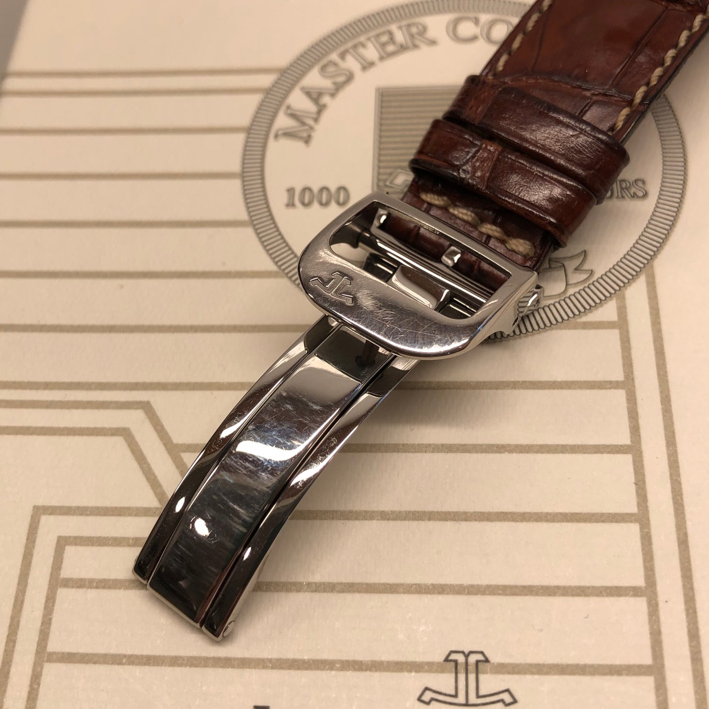 Jaeger LeCoultre Master Moon 140.8.98.S Stainless Steel Black Dial with Box and Papers - HASHTAGWATCHCO