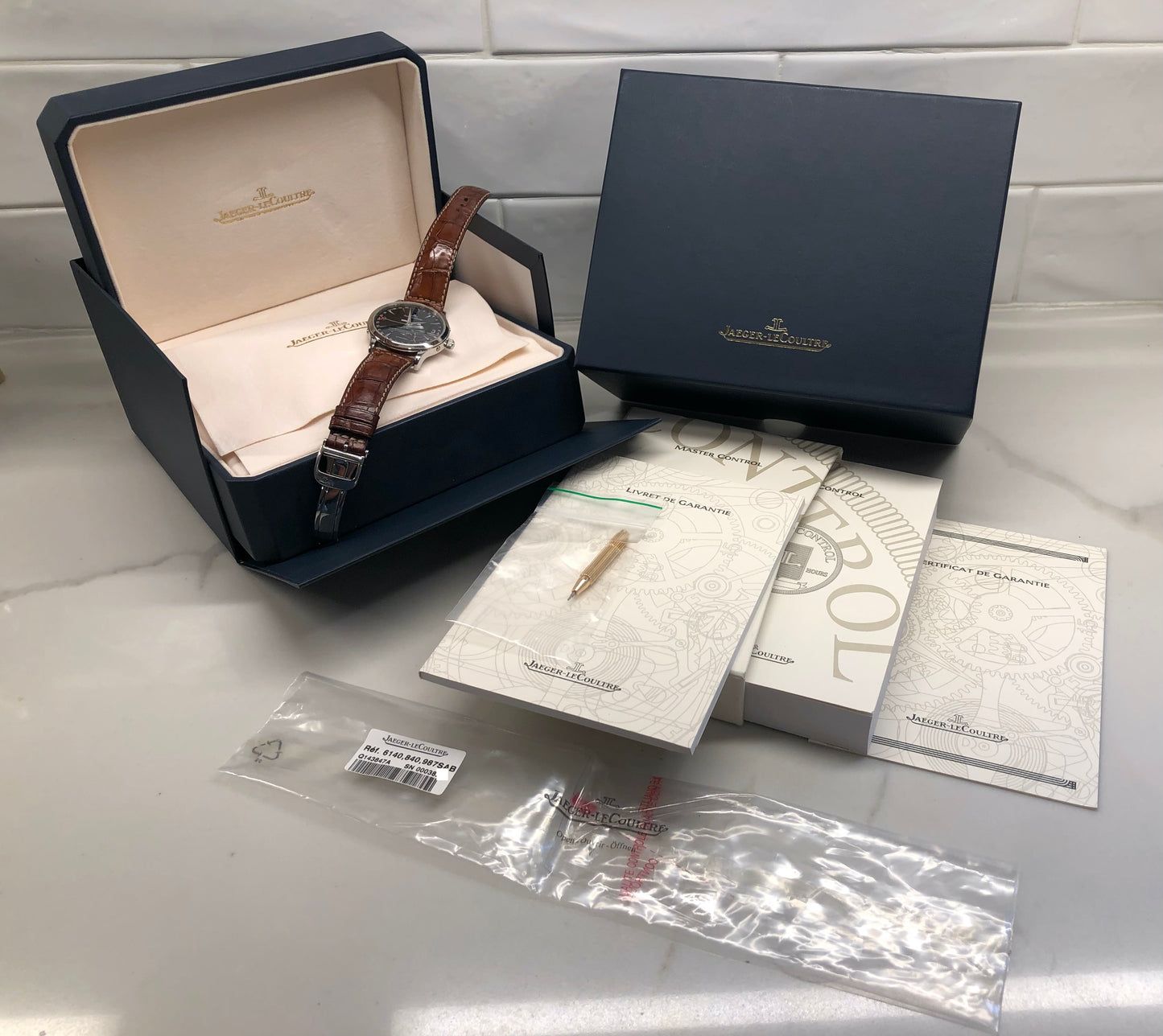 Jaeger LeCoultre Master Moon 140.8.98.S Stainless Steel Black Dial with Box and Papers - HASHTAGWATCHCO