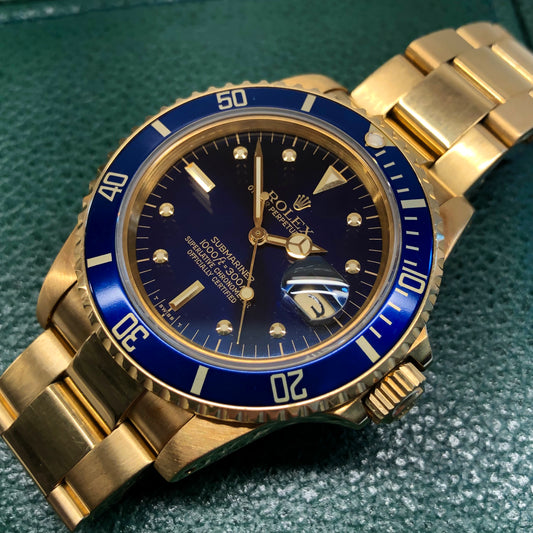 1984 Rolex Submariner 16808 Blue Nipple Dial 18K Yellow Gold Automatic Wristwatch - Hashtag Watch Company