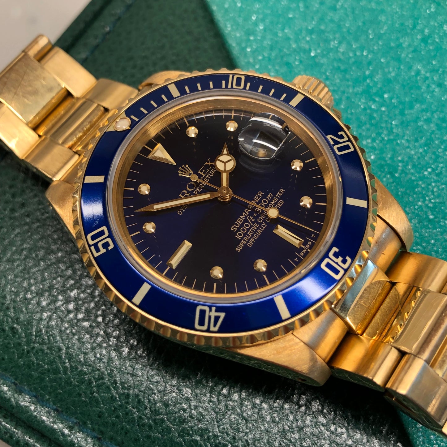 1984 Rolex Submariner 16808 Blue Nipple Dial 18K Yellow Gold Automatic Wristwatch - Hashtag Watch Company
