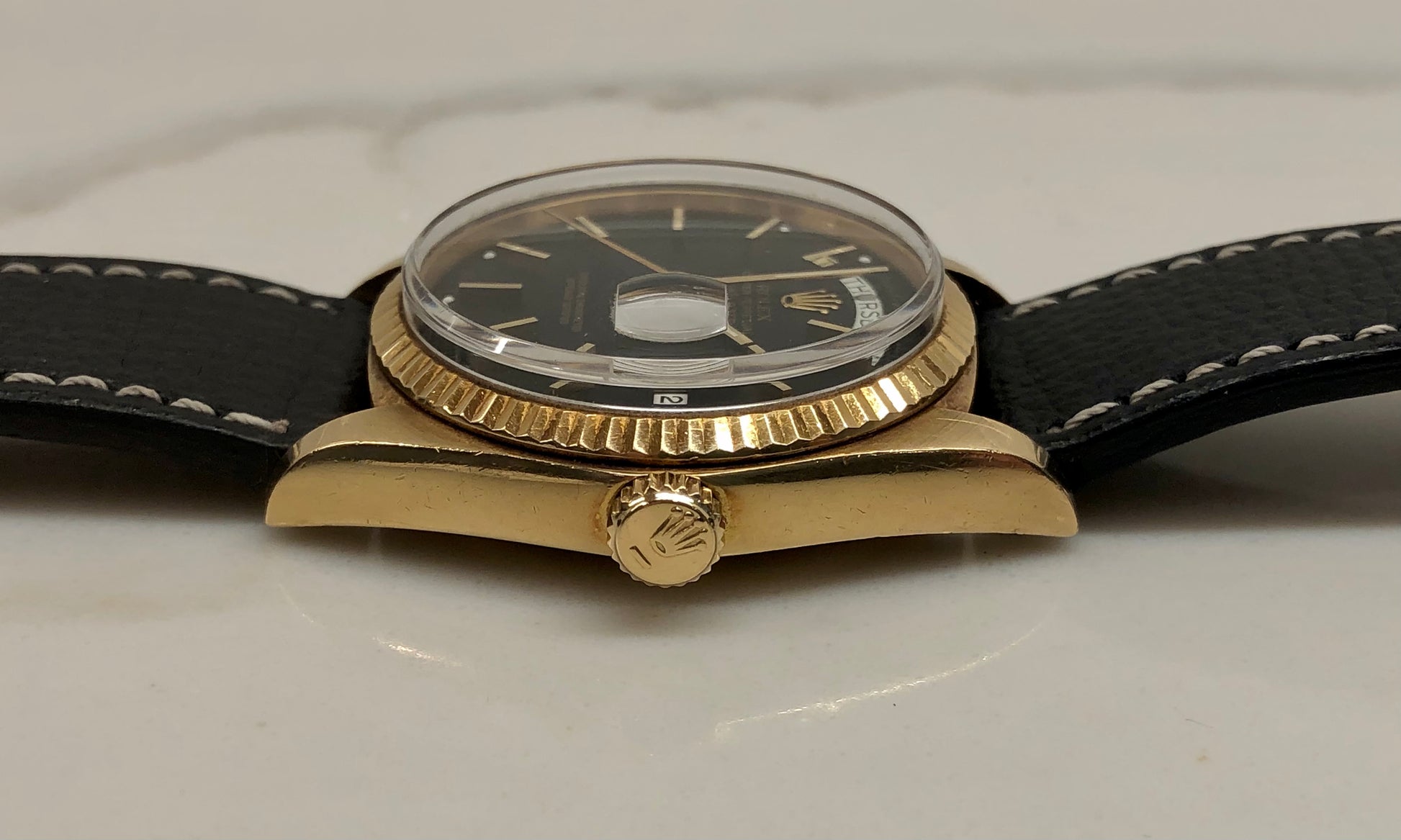 1976 Rolex President 1803 Day Date Yellow Gold Matte Black Automatic Wristwatch - HASHTAGWATCHCO