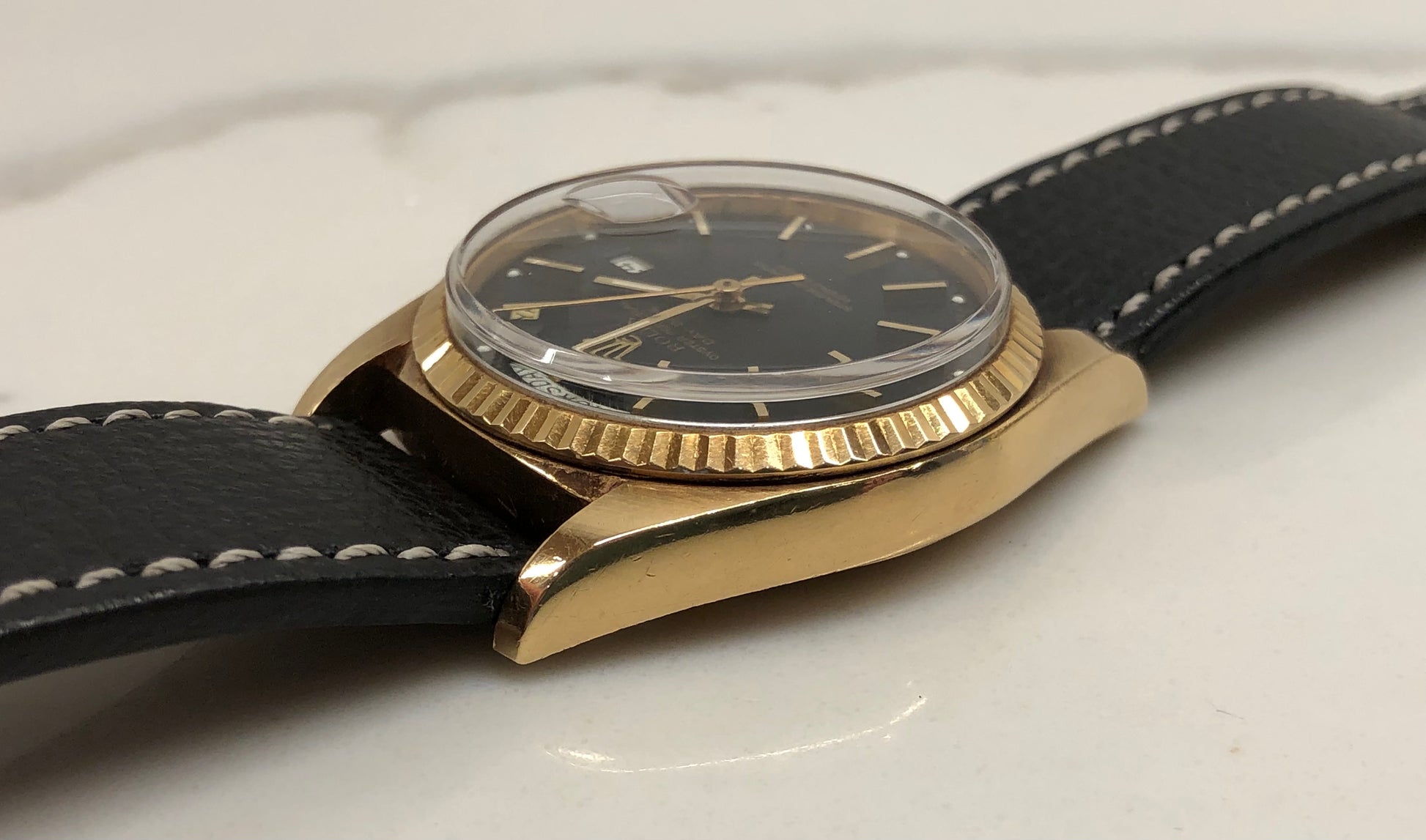 1976 Rolex President 1803 Day Date Yellow Gold Matte Black Automatic Wristwatch - HASHTAGWATCHCO