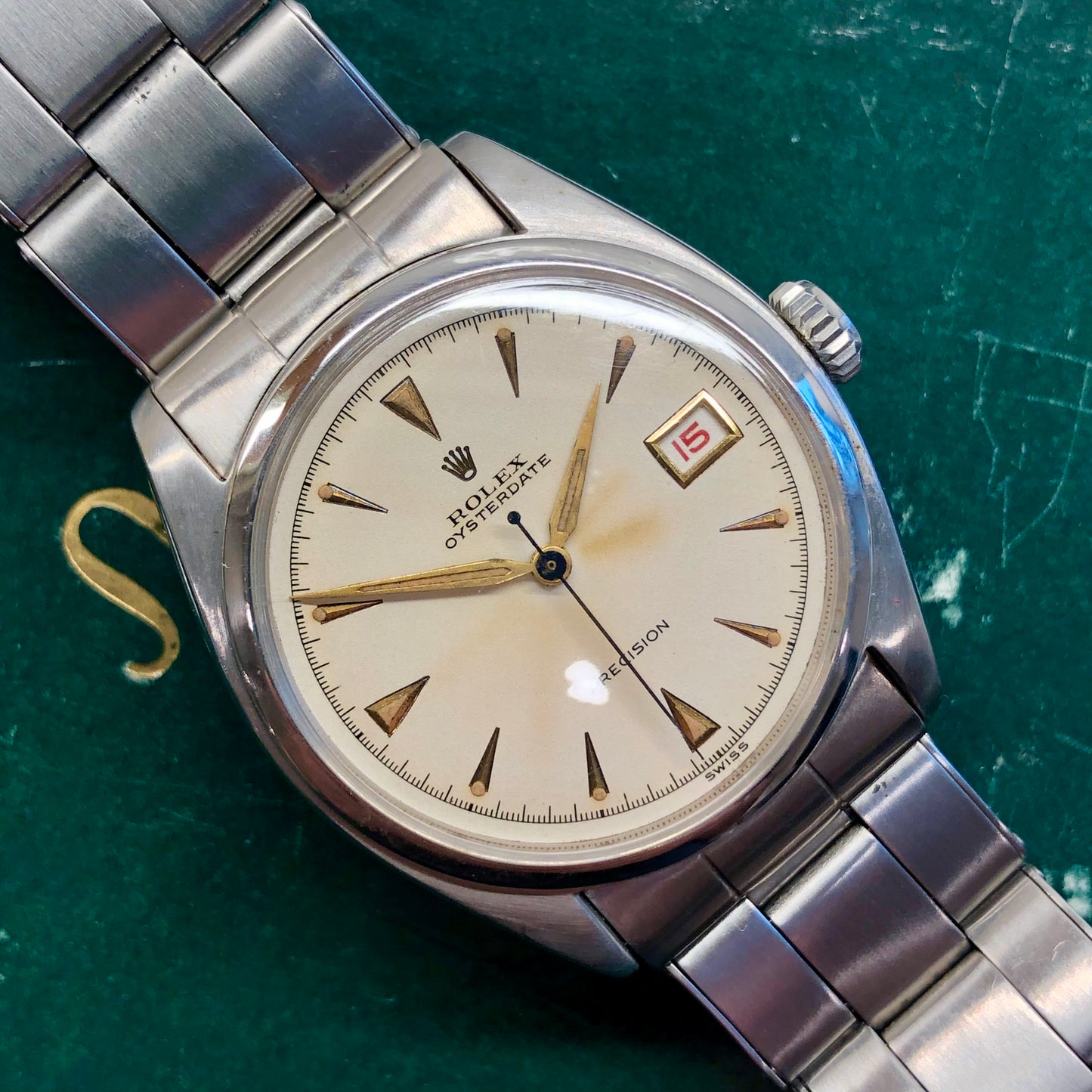 1953 Rolex Oysterdate Precision 6094 White Dial Red Date Stainless Steel Manual Wristwatch - HASHTAGWATCHCO