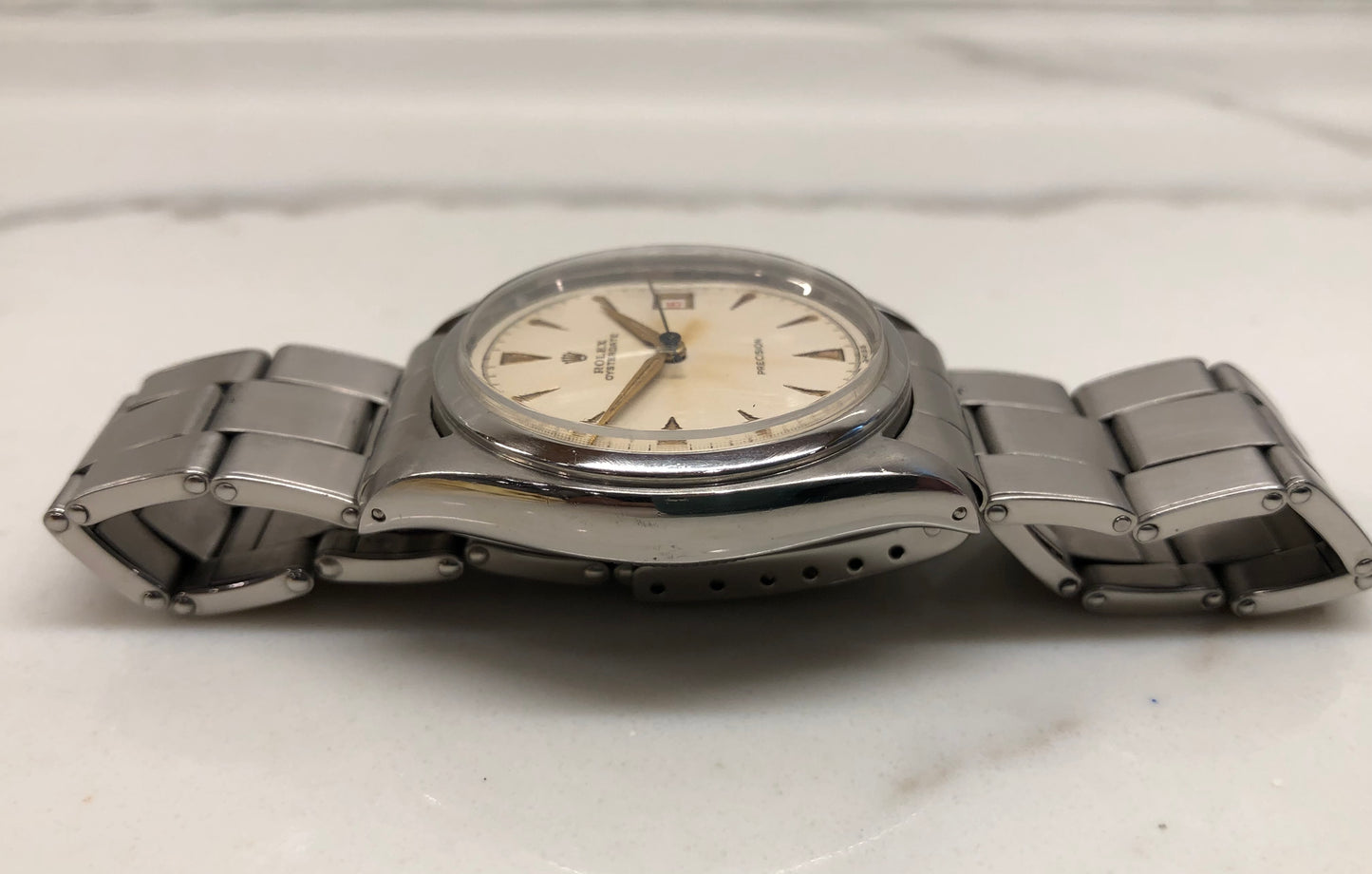 1953 Rolex Oysterdate Precision 6094 White Dial Red Date Stainless Steel Manual Wristwatch - HASHTAGWATCHCO