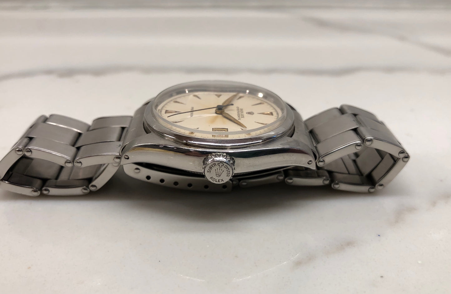 1953 Rolex Oysterdate Precision 6094 White Dial Red Date Stainless Steel Manual Wristwatch - HASHTAGWATCHCO