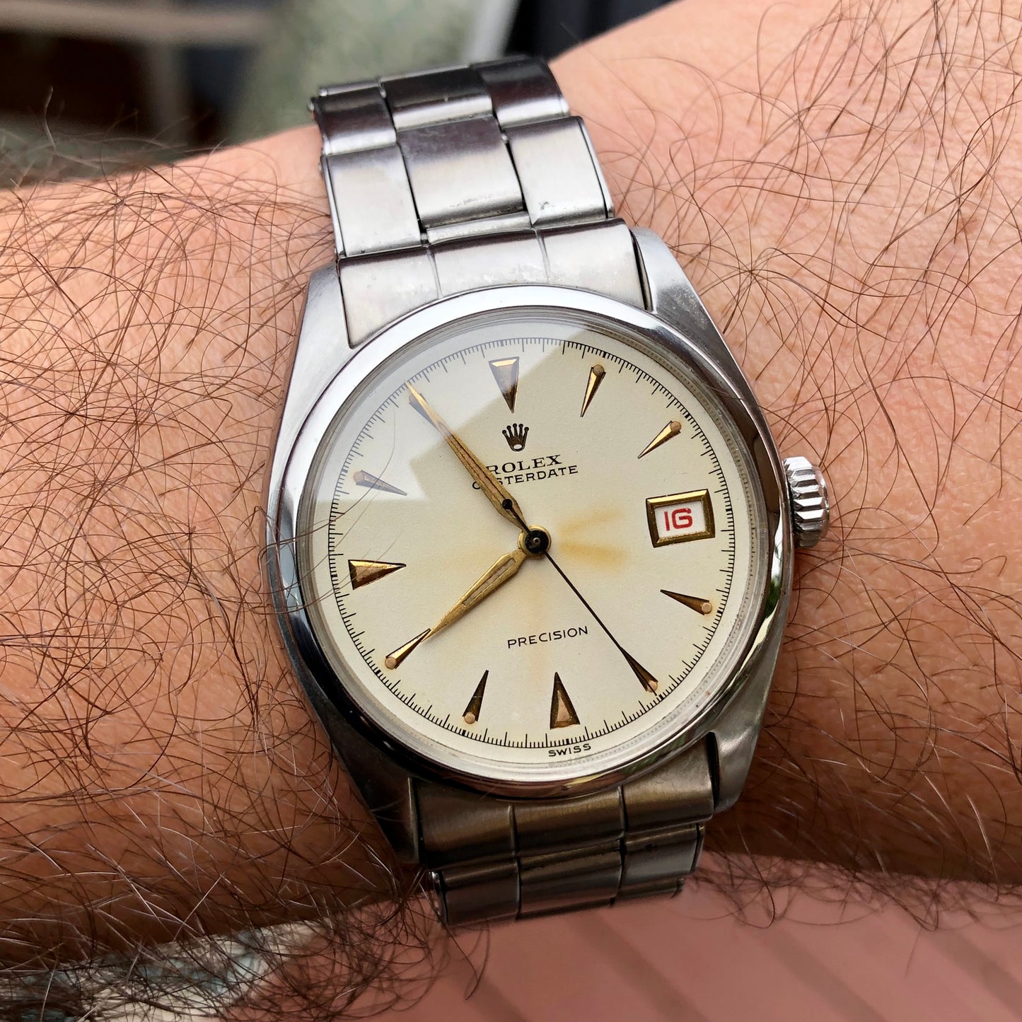1953 Rolex Oysterdate Precision 6094 White Dial Red Date Stainless Steel Manual Wristwatch - HASHTAGWATCHCO