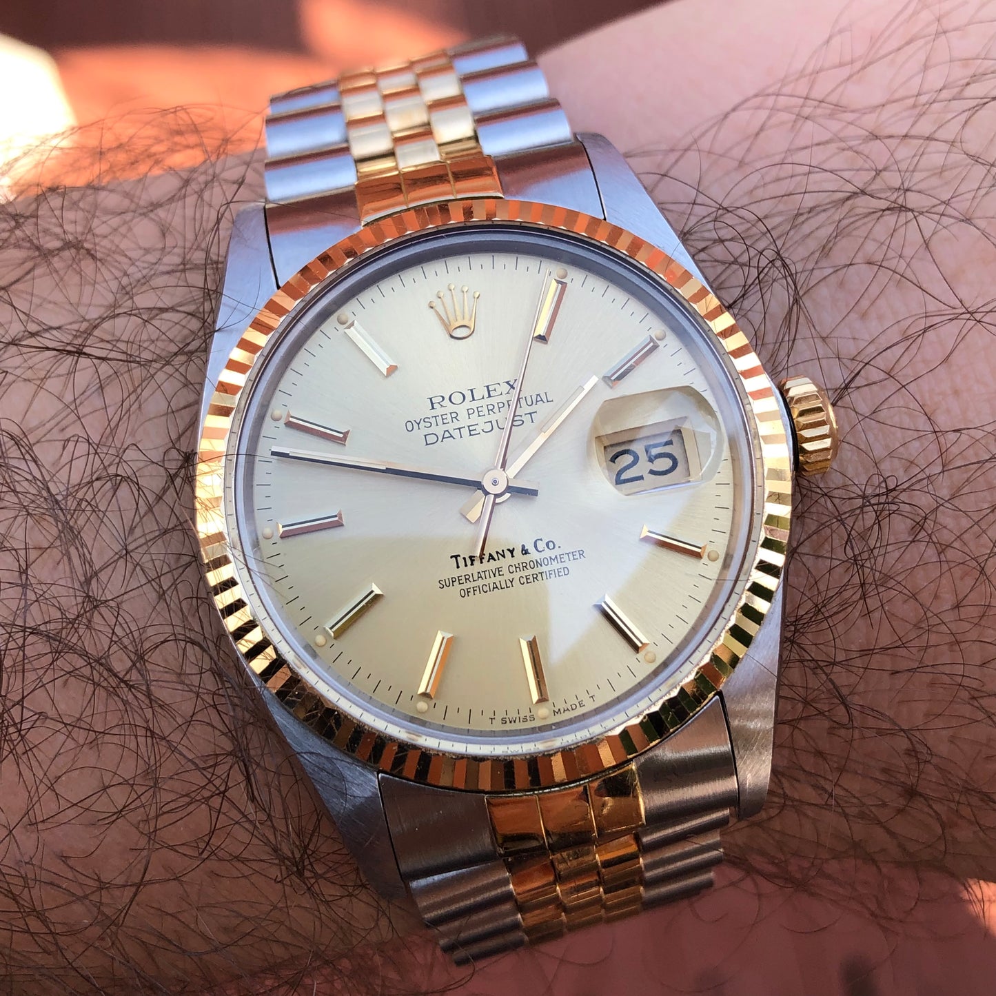 1986 Rolex Datejust 16013 Two Tone Tiffany & Co. Champagne Dial Jubilee Automatic Wristwatch - HASHTAGWATCHCO