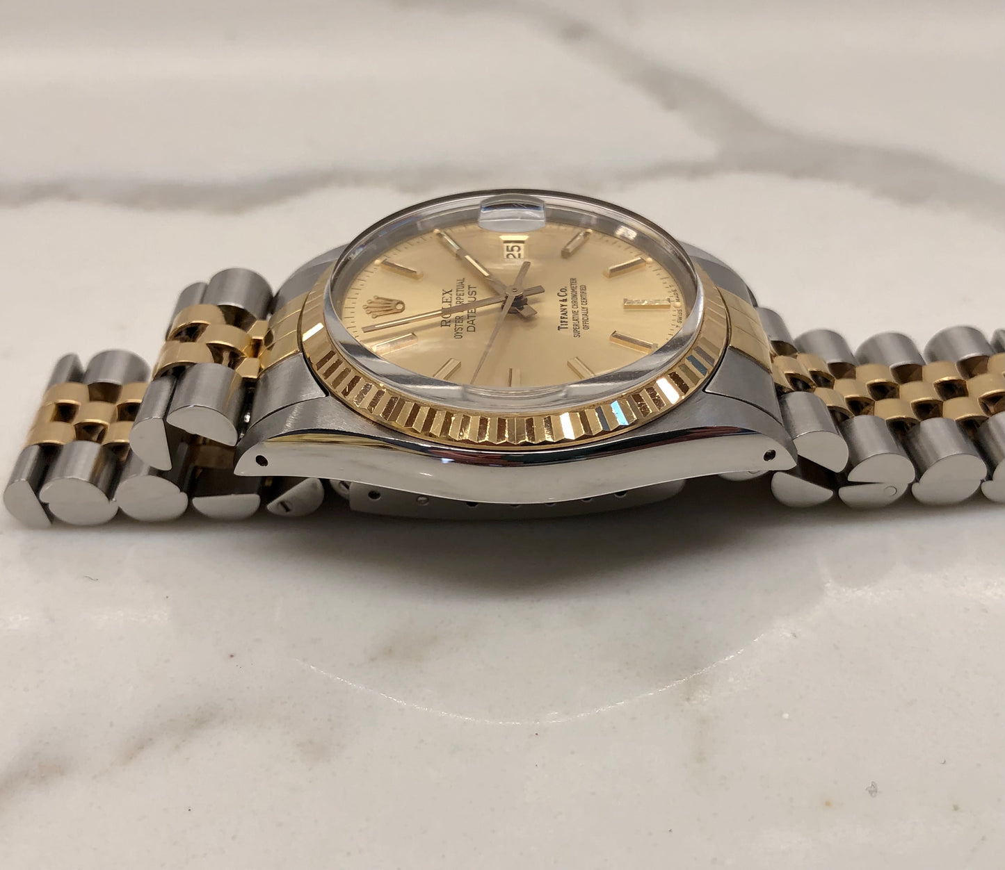 1986 Rolex Datejust 16013 Two Tone Tiffany & Co. Champagne Dial Jubilee Automatic Wristwatch - HASHTAGWATCHCO