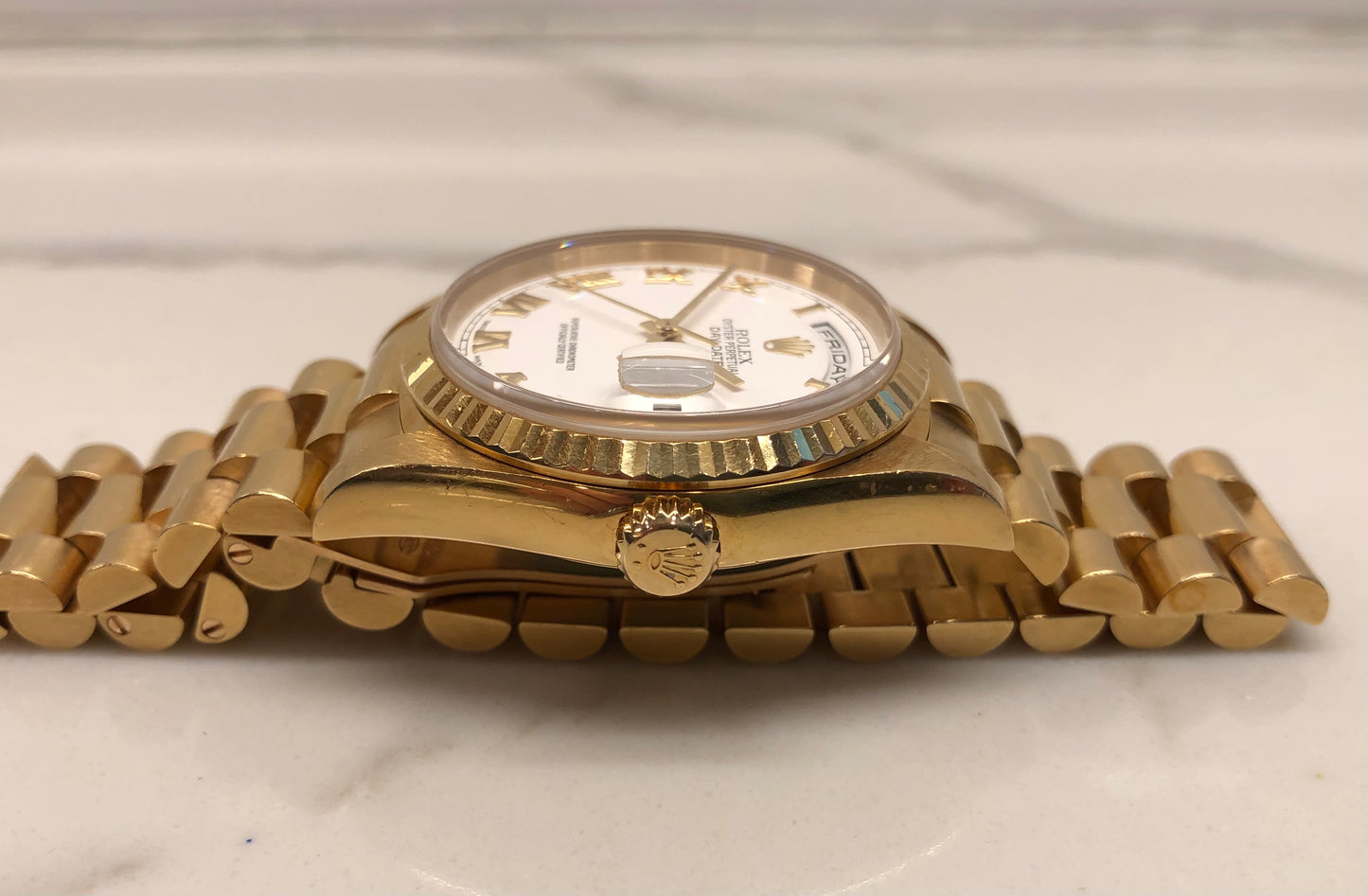 1999 Rolex President 18238 Day Date 18K Yellow Gold White Roman Automatic Wristwatch