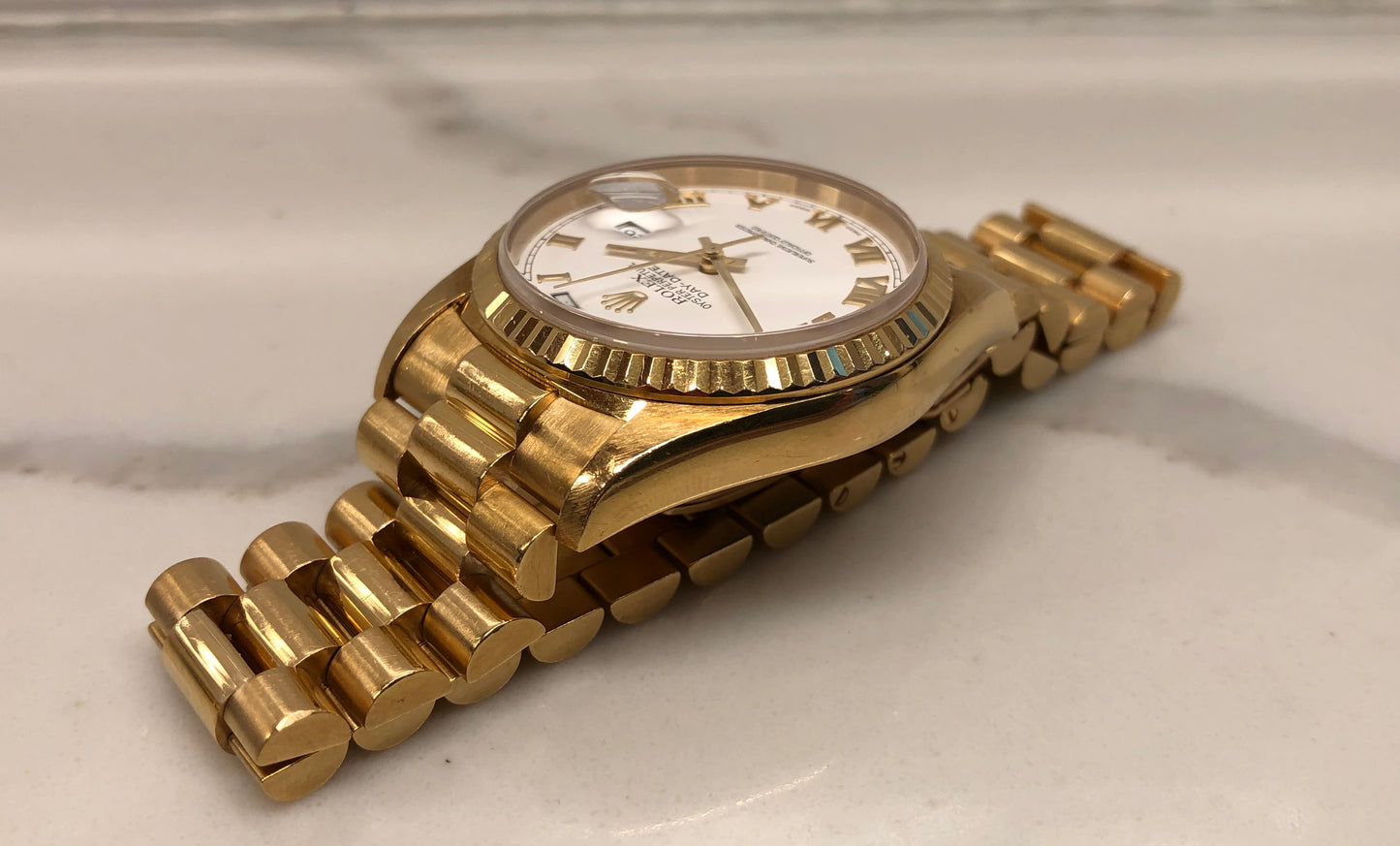 1999 Rolex President 18238 Day Date 18K Yellow Gold White Roman Automatic Wristwatch