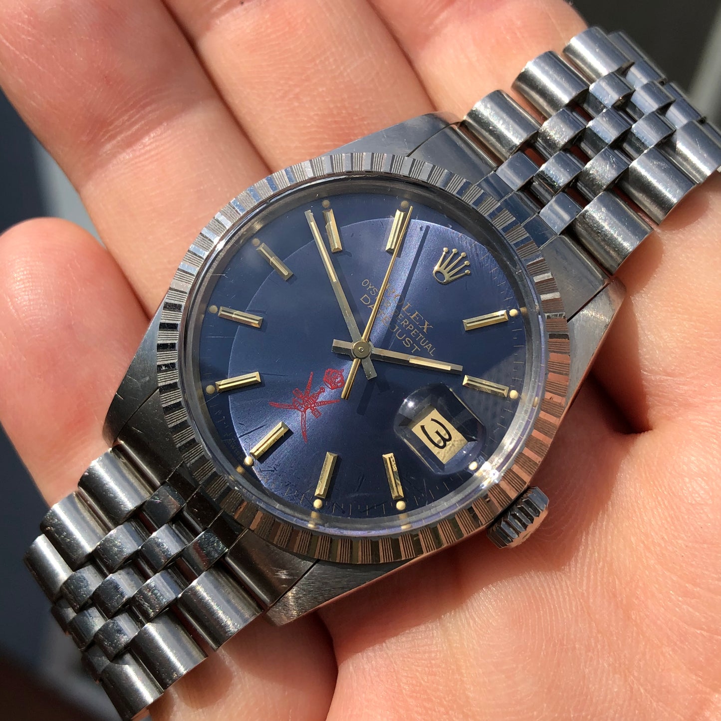 1986 Rolex Datejust 16030 Red Khanjar Sultan of Oman Blue Dial Automatic Wristwatch with Original Box - HASHTAGWATCHCO