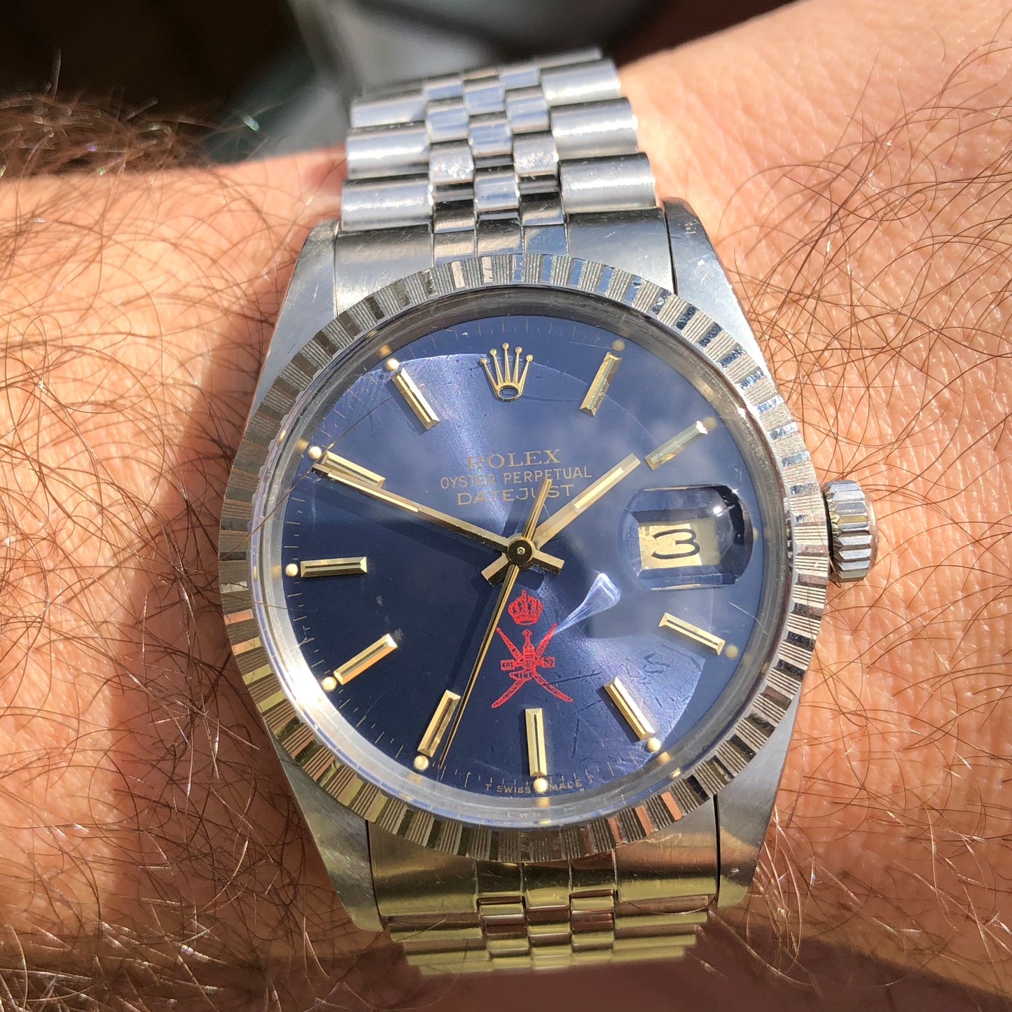 1986 Rolex Datejust 16030 Red Khanjar Sultan of Oman Blue Dial Automatic Wristwatch with Original Box - HASHTAGWATCHCO