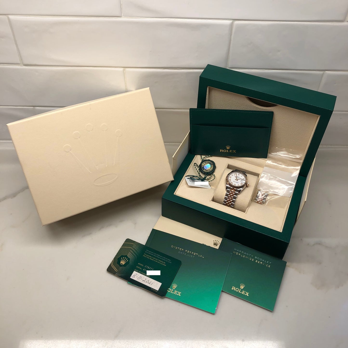 2021 Rolex Datejust 278271 White Dial Rose Gold Two Tone Jubilee Wristwatch with Box and Papers - HASHTAGWATCHCO