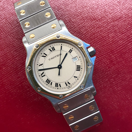 Cartier Santos de Cartier Ronde 187902 Steel and Gold Octagon Quartz Wristwatch - HASHTAGWATCHCO
