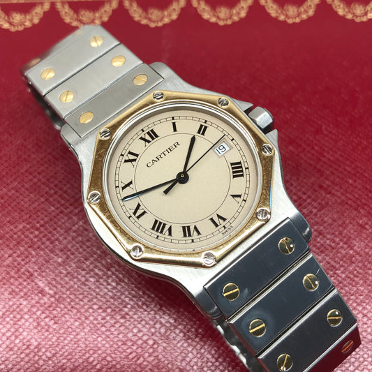 Cartier Santos de Cartier Ronde 187902 Steel and Gold Octagon Quartz Wristwatch - HASHTAGWATCHCO
