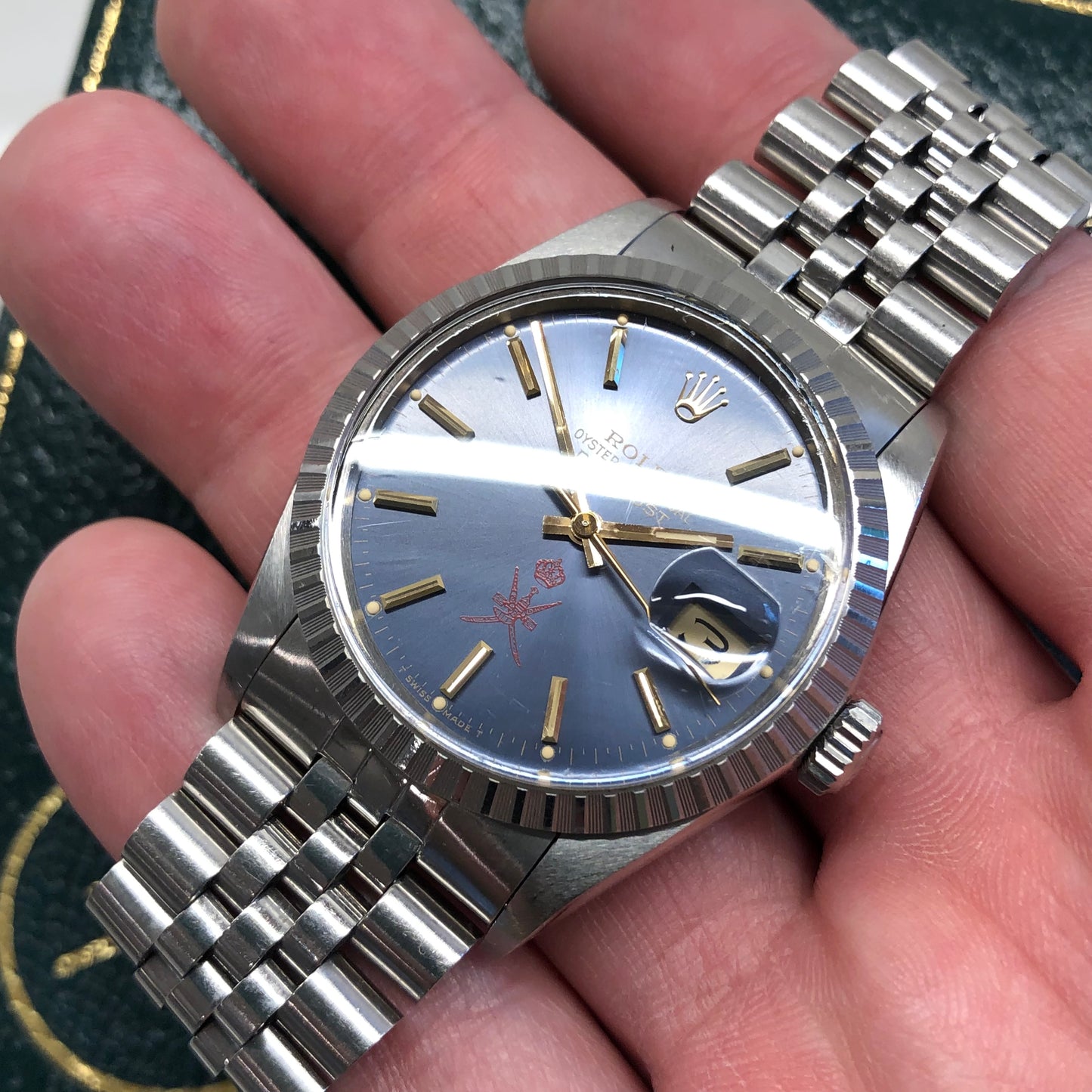 1986 Rolex Datejust 16030 Red Khanjar Sultan of Oman Blue Dial Automatic Wristwatch with Original Box - HASHTAGWATCHCO
