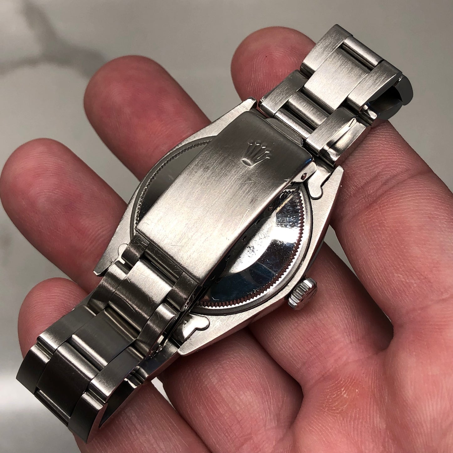 1970 Rolex Date 1500 Oyster Perpetual Blue Mosaic Dial Steel Automatic Wristwatch