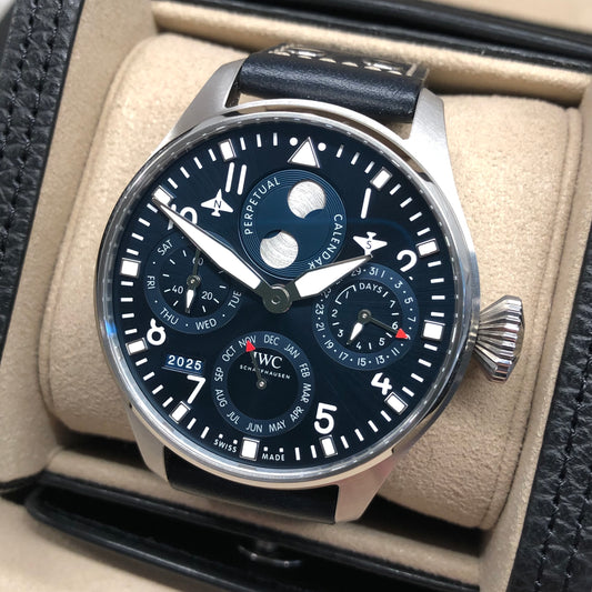 IWC Big Pilot IW503605 Perpetual Calendar 46mm Stainless Steel Blue Dial Wristwatch with Box and Papers Unworn - HASHTAGWATCHCO