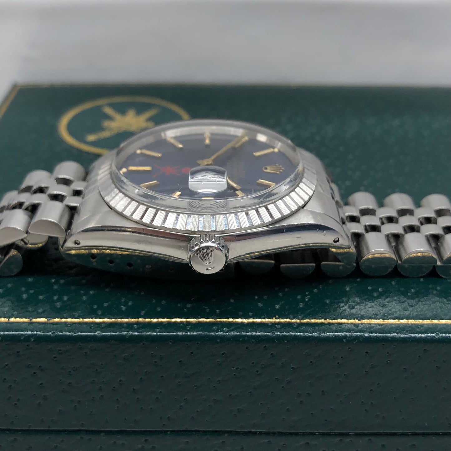 1986 Rolex Datejust 16030 Red Khanjar Sultan of Oman Blue Dial Automatic Wristwatch with Original Box - HASHTAGWATCHCO