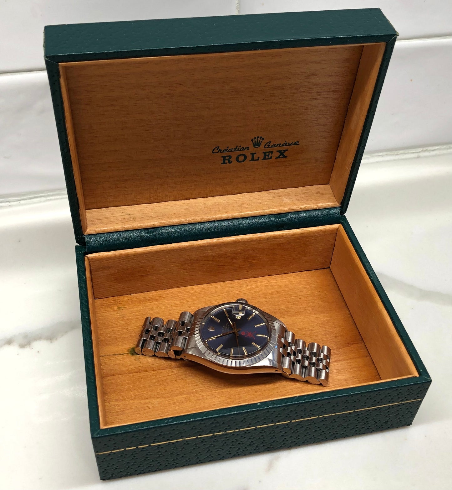 1986 Rolex Datejust 16030 Red Khanjar Sultan of Oman Blue Dial Automatic Wristwatch with Original Box - HASHTAGWATCHCO