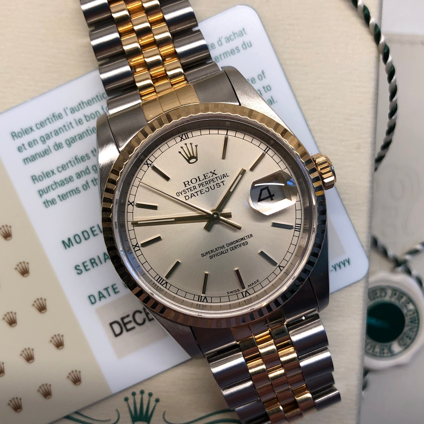 2002 Rolex Datejust 16233 Two Tone Silver Dial Jubilee Automatic Wristwatch with Rolex CPO Box and Papers