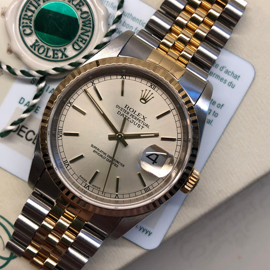 2002 Rolex Datejust 16233 Two Tone Silver Dial Jubilee Automatic Wristwatch with Rolex CPO Box and Papers - HASHTAGWATCHCO