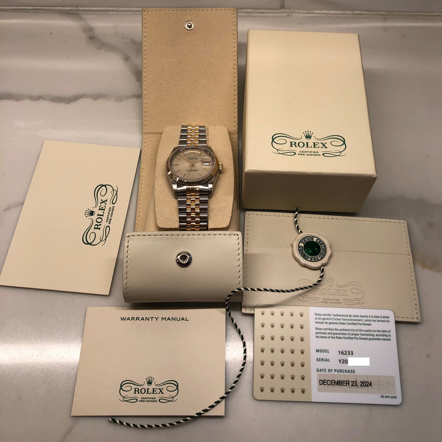 2002 Rolex Datejust 16233 Two Tone Silver Dial Jubilee Automatic Wristwatch with Rolex CPO Box and Papers