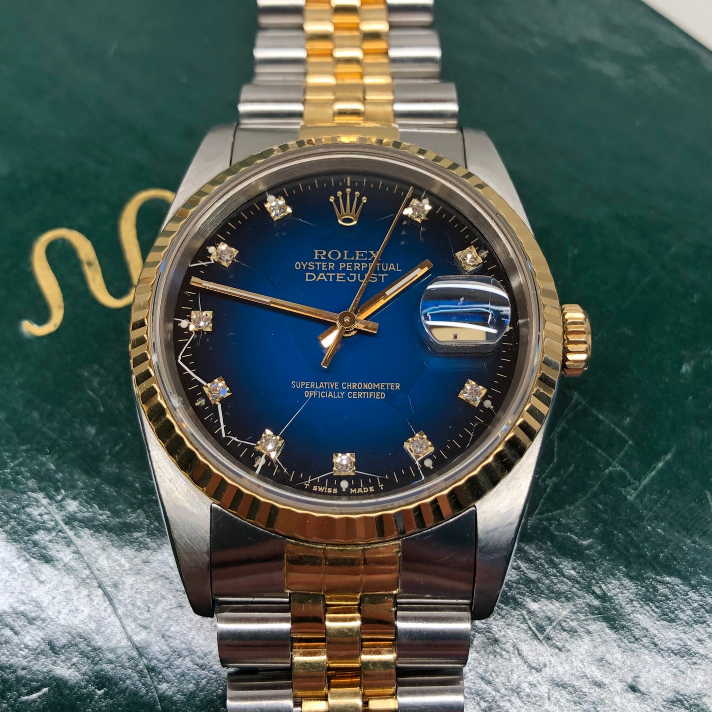 1989 Rolex Datejust 16233 Two Tone Blue Vignette Diamond Dial Jubilee Automatic Wristwatch - HASHTAGWATCHCO